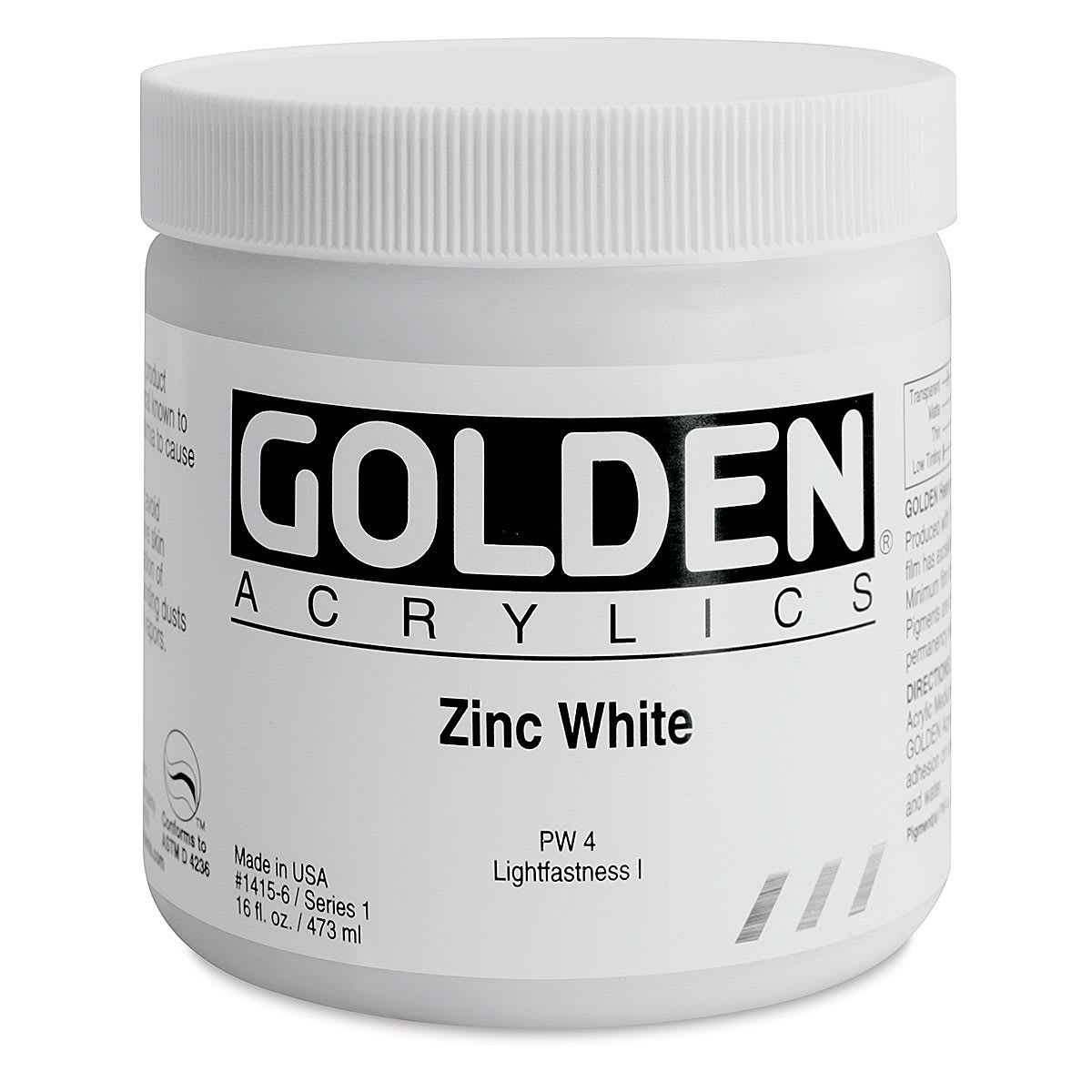 Golden Heavy Body Artist Acrylics - Zinc White, 16 oz Jar