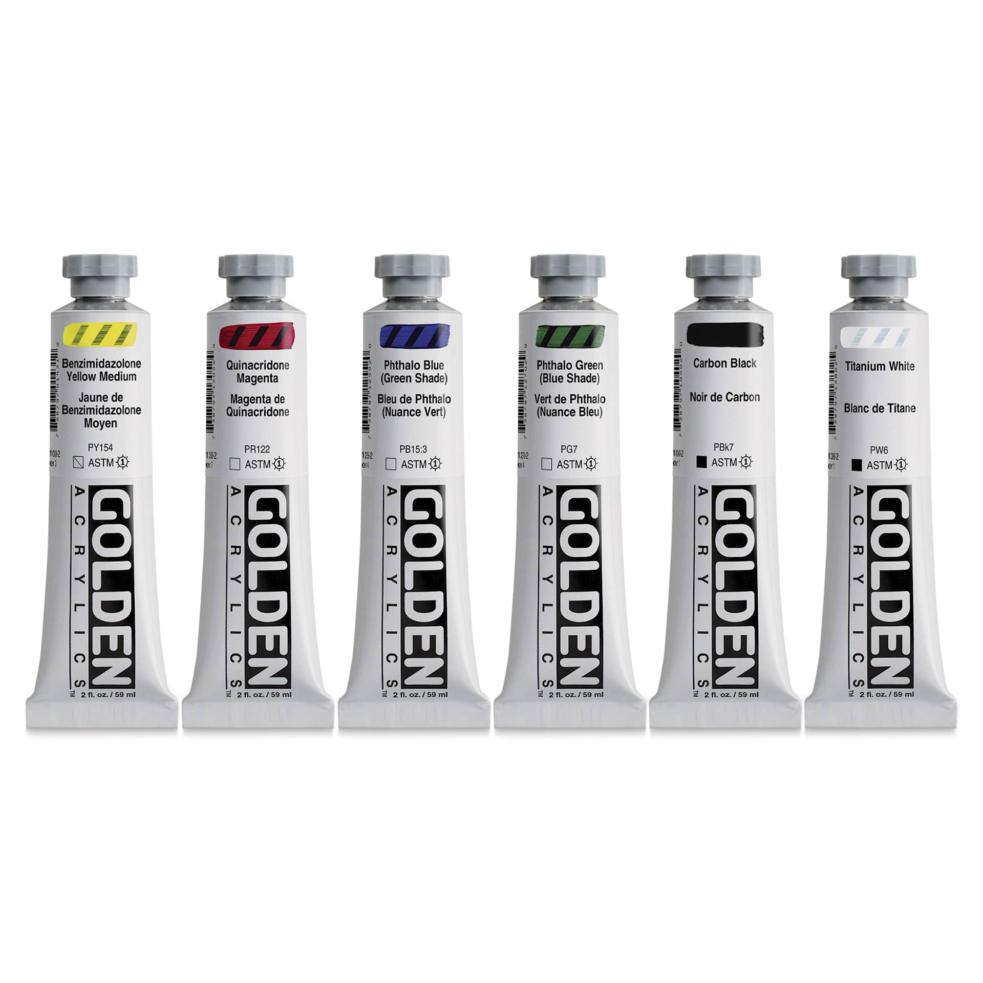 Golden Heavy Body Artist Acrylic Set - Essentials Set of 6, Assorted Colors, 59 ml Tubes