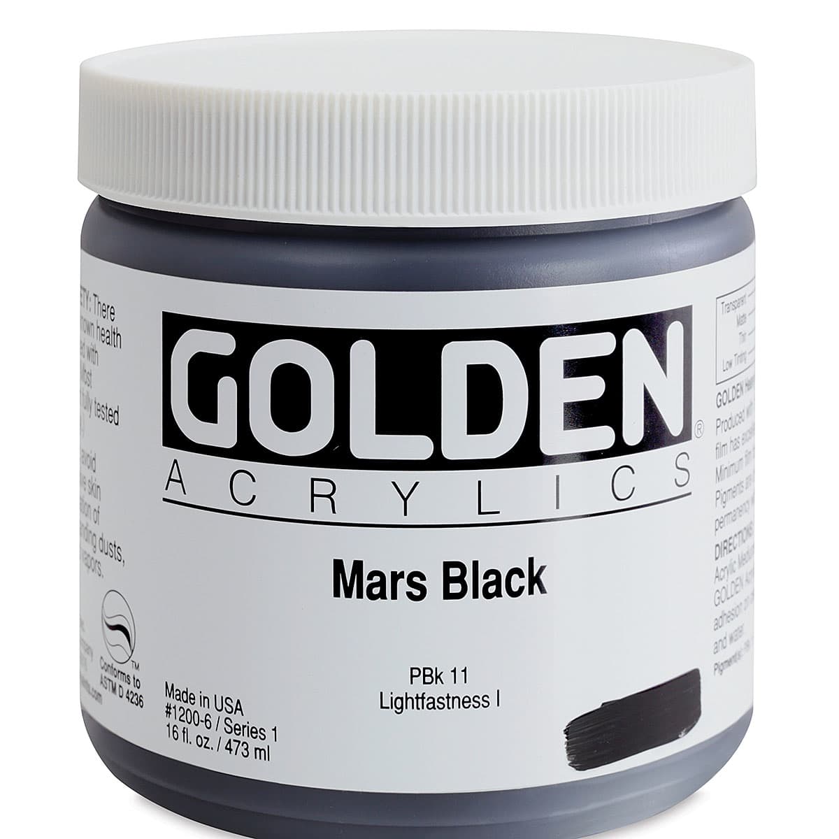 Golden Heavy Body Artist Acrylics - Mars Black, 16 oz Jar