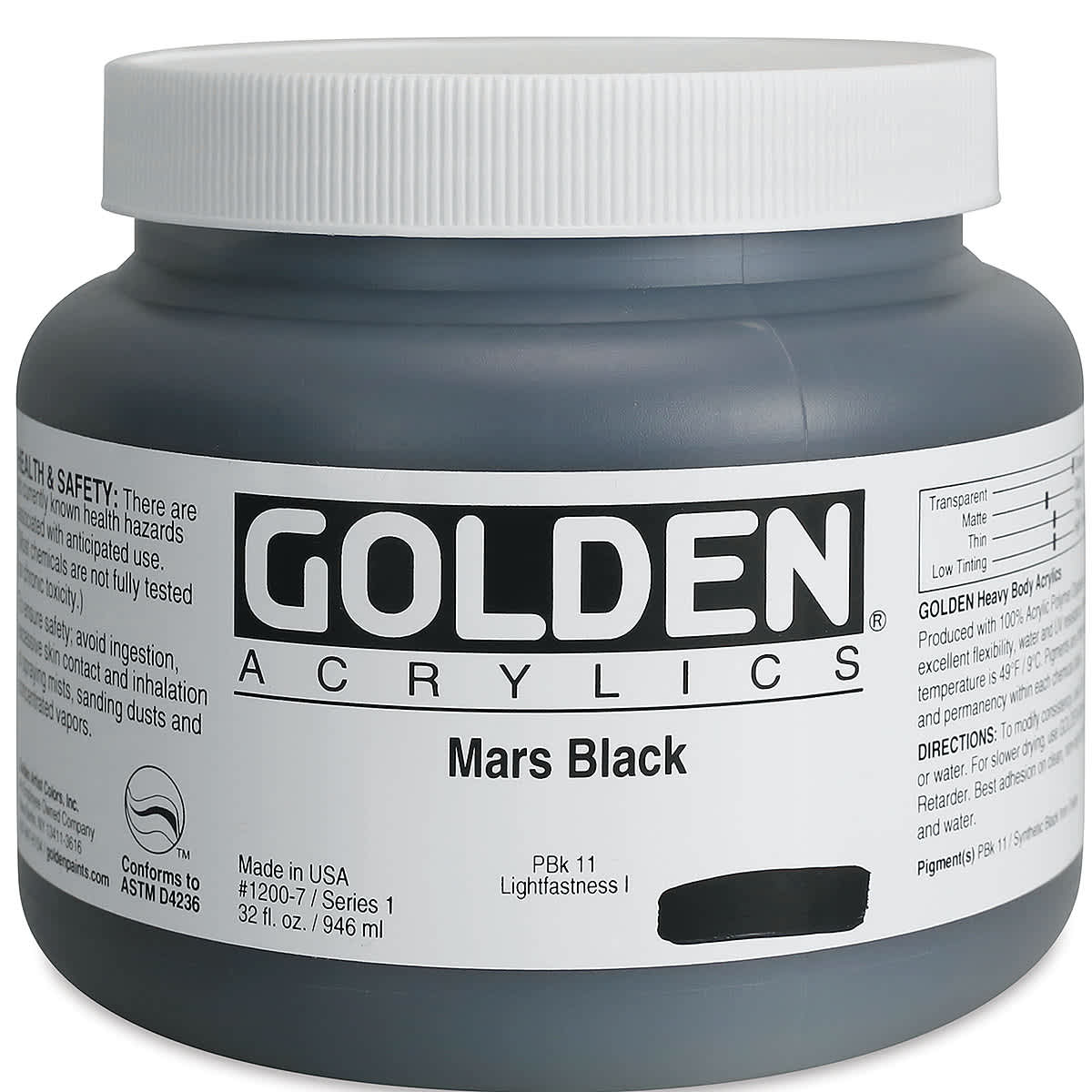 Golden Heavy Body Artist Acrylics - Mars Black, 32 oz Jar