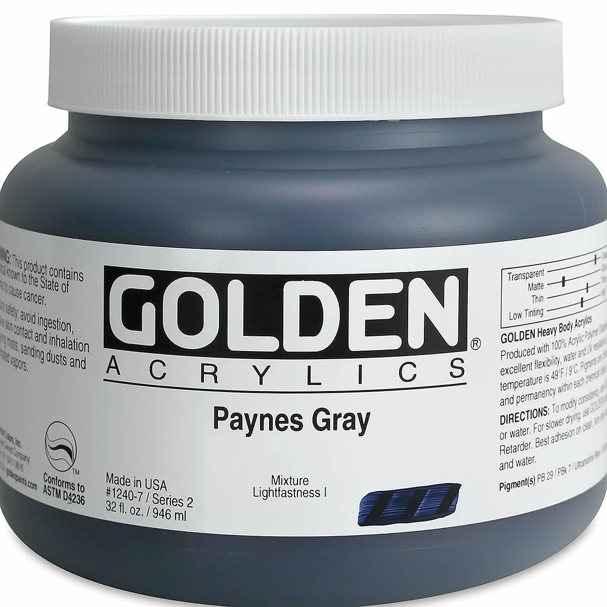 Golden Heavy Body Artist Acrylics - Paynes Gray, 32 oz Jar
