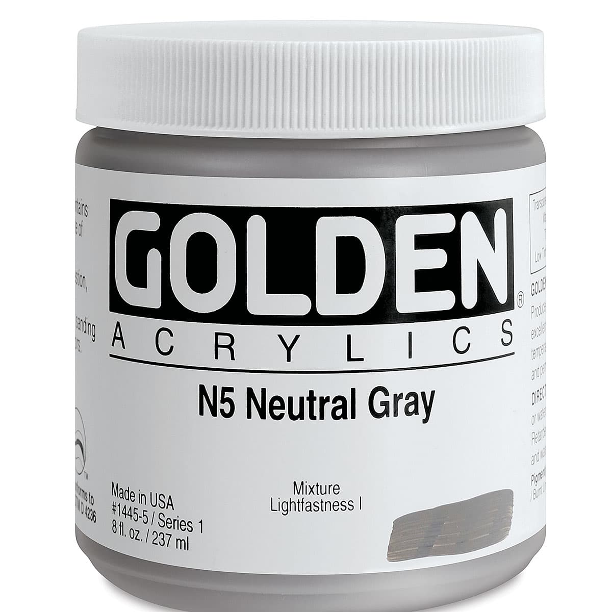 Golden Heavy Body Artist Acrylics - Neutral Gray N5, 8 oz Jar
