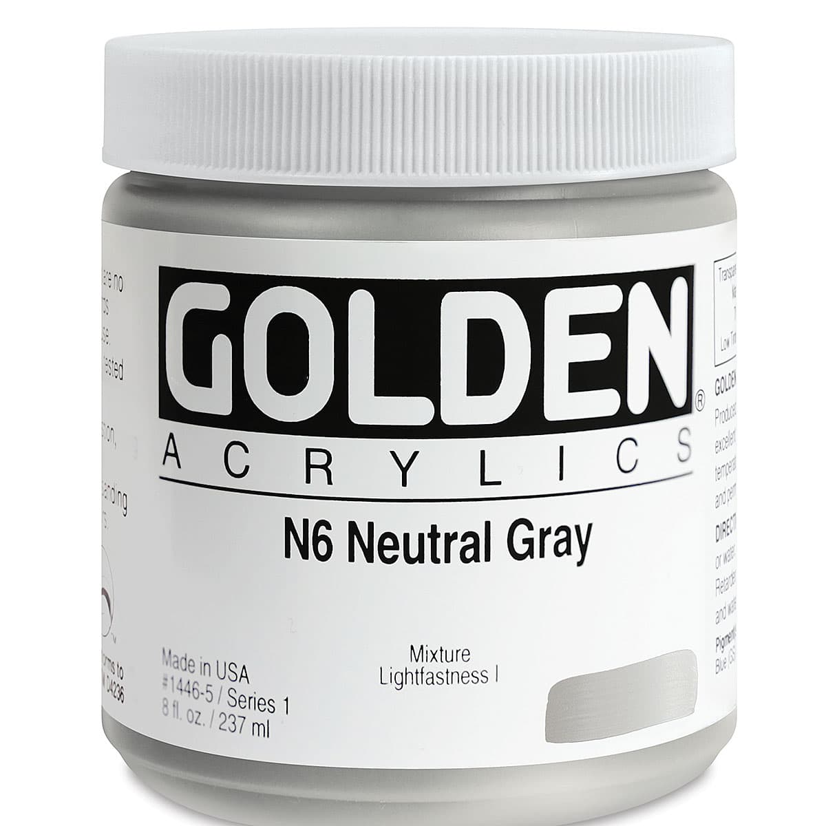 Golden Heavy Body Artist Acrylics - Neutral Gray N6, 8 oz Jar