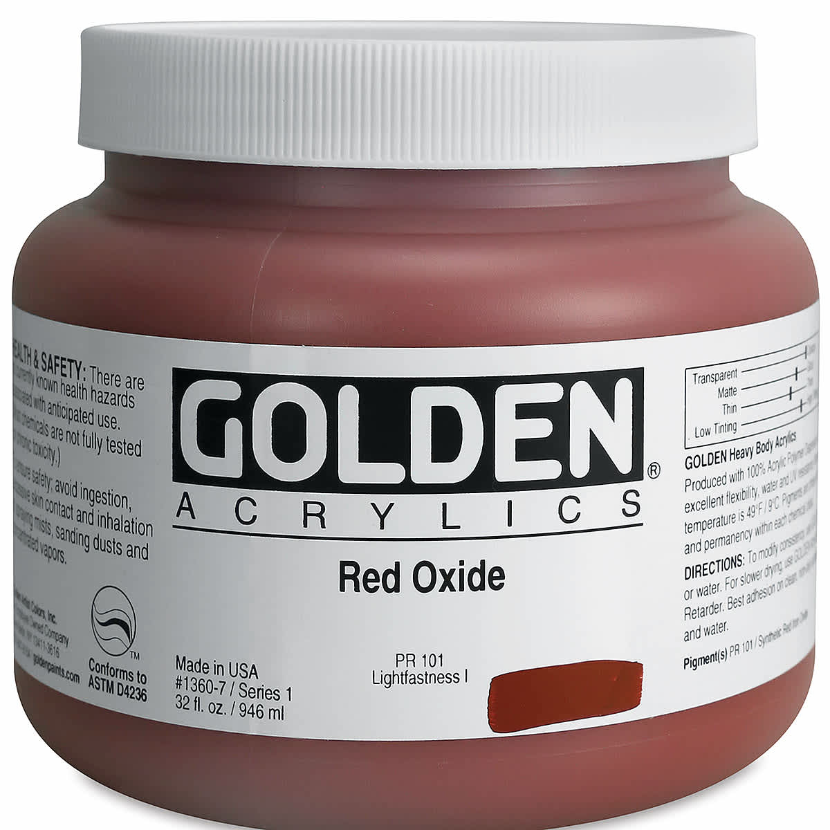 Golden Heavy Body Artist Acrylics - Red Oxide, 32 oz Jar
