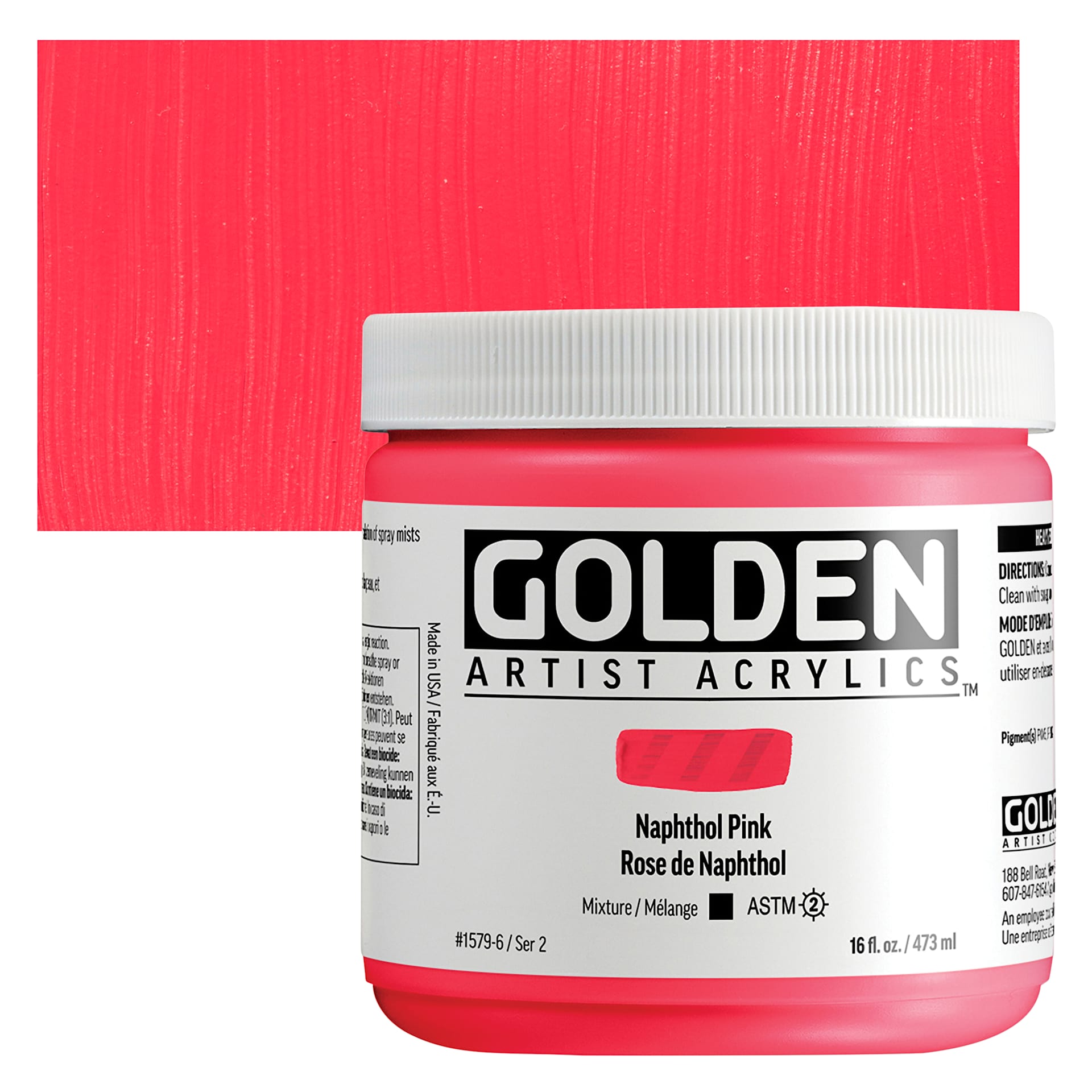 Golden Heavy Body Acrylic Paint - Naphthol Pink, 473 ml Jar and swatch