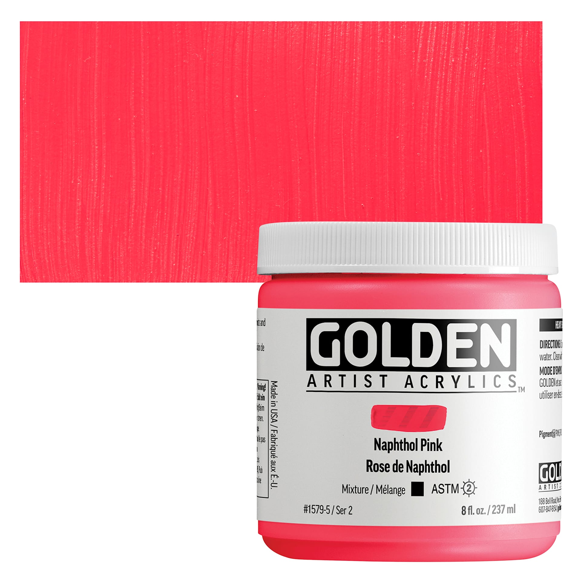 Golden Heavy Body Acrylic Paint - Naphthol Pink, 237 ml Jar and swatch