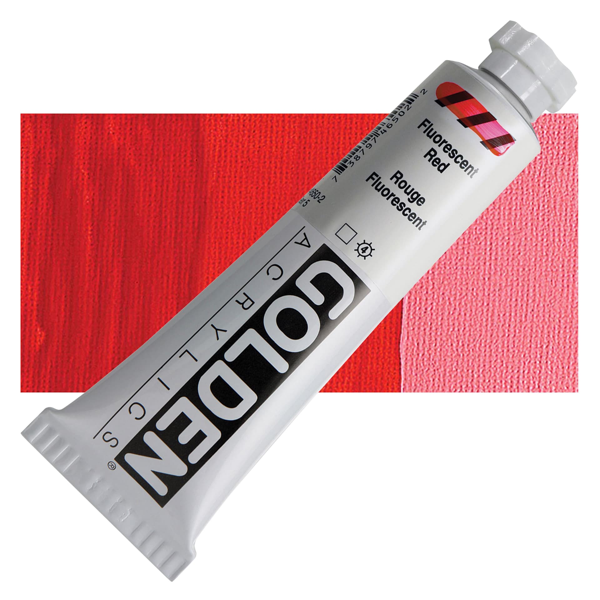 Golden Heavy Body Artist Acrylic - Fluorescent Red, 2 oz Tube and swatch