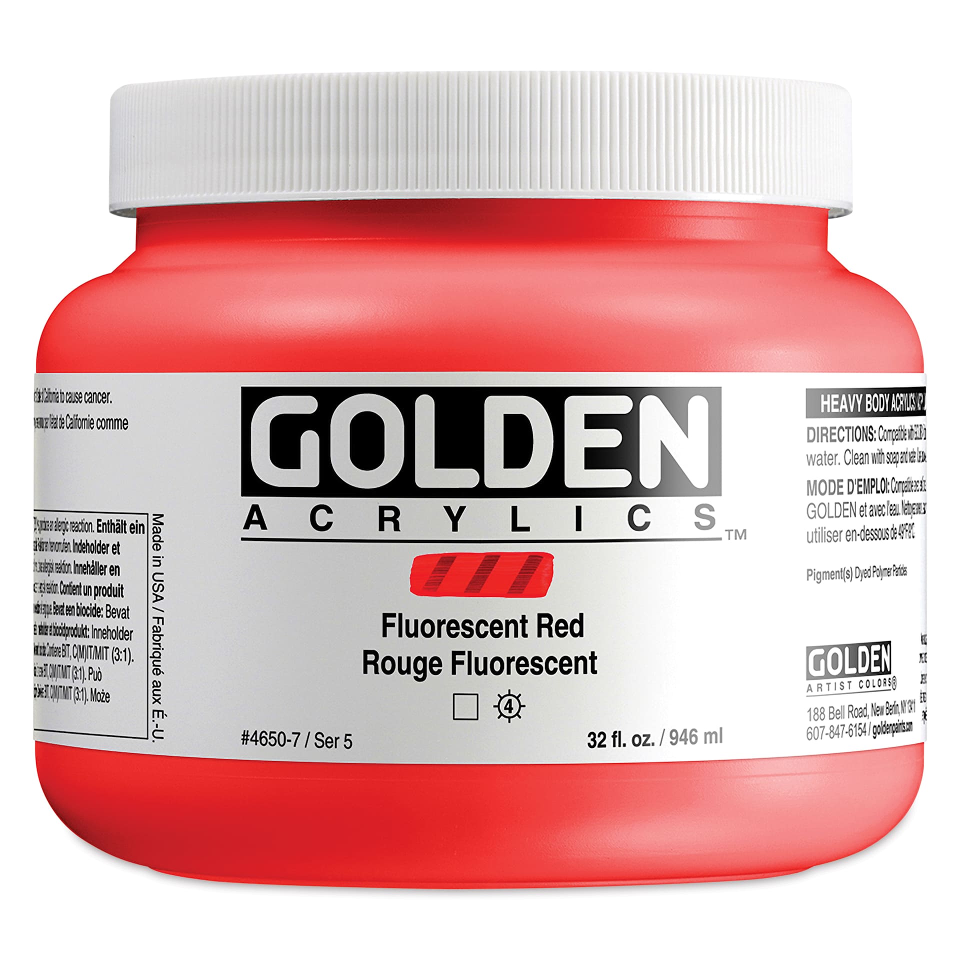 Golden Heavy Body Artist Acrylics - Fluorescent Red, 32 oz Jar