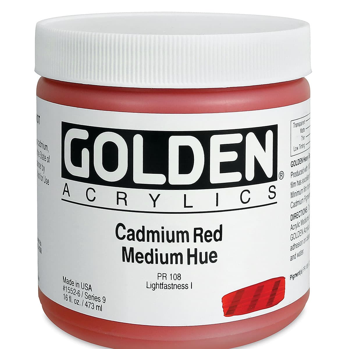 Golden Heavy Body Artist Acrylics - Cadmium Red Medium Hue, 16 oz Jar