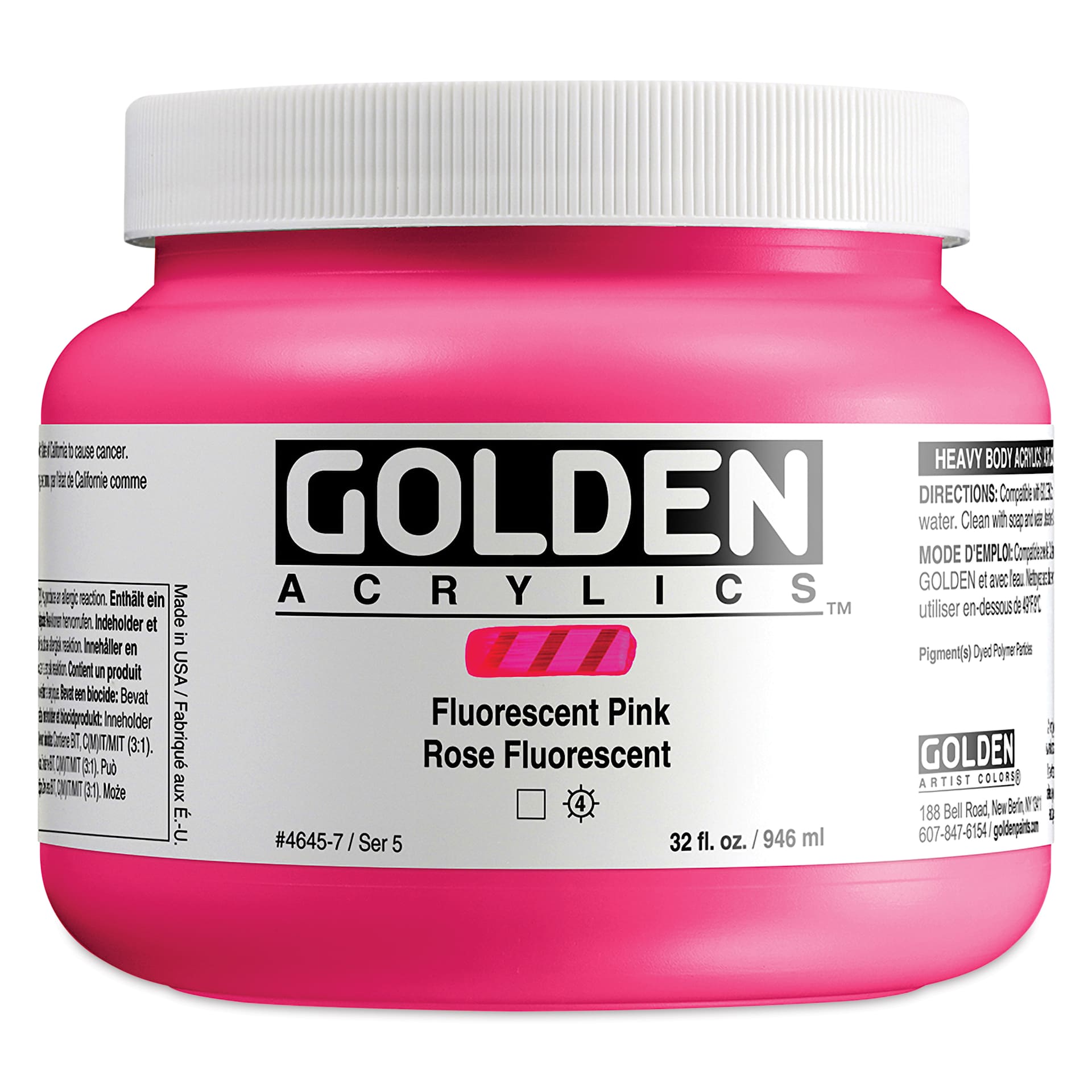 Golden Heavy Body Artist Acrylics - Fluorescent Pink, 32 oz Jar