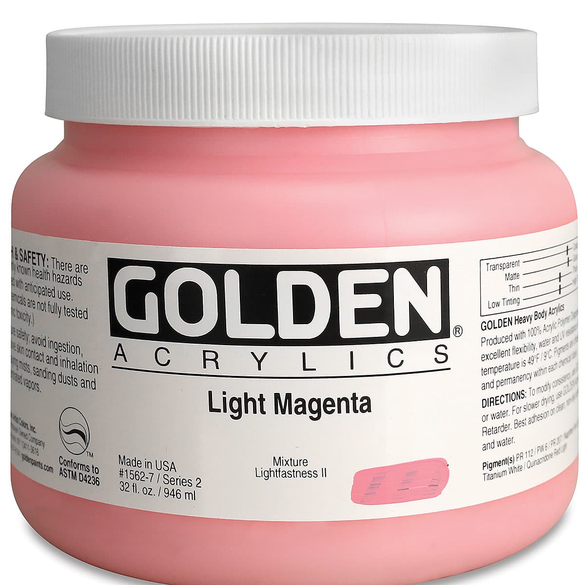 Golden Heavy Body Artist Acrylics - Light Magenta, 32 oz Jar
