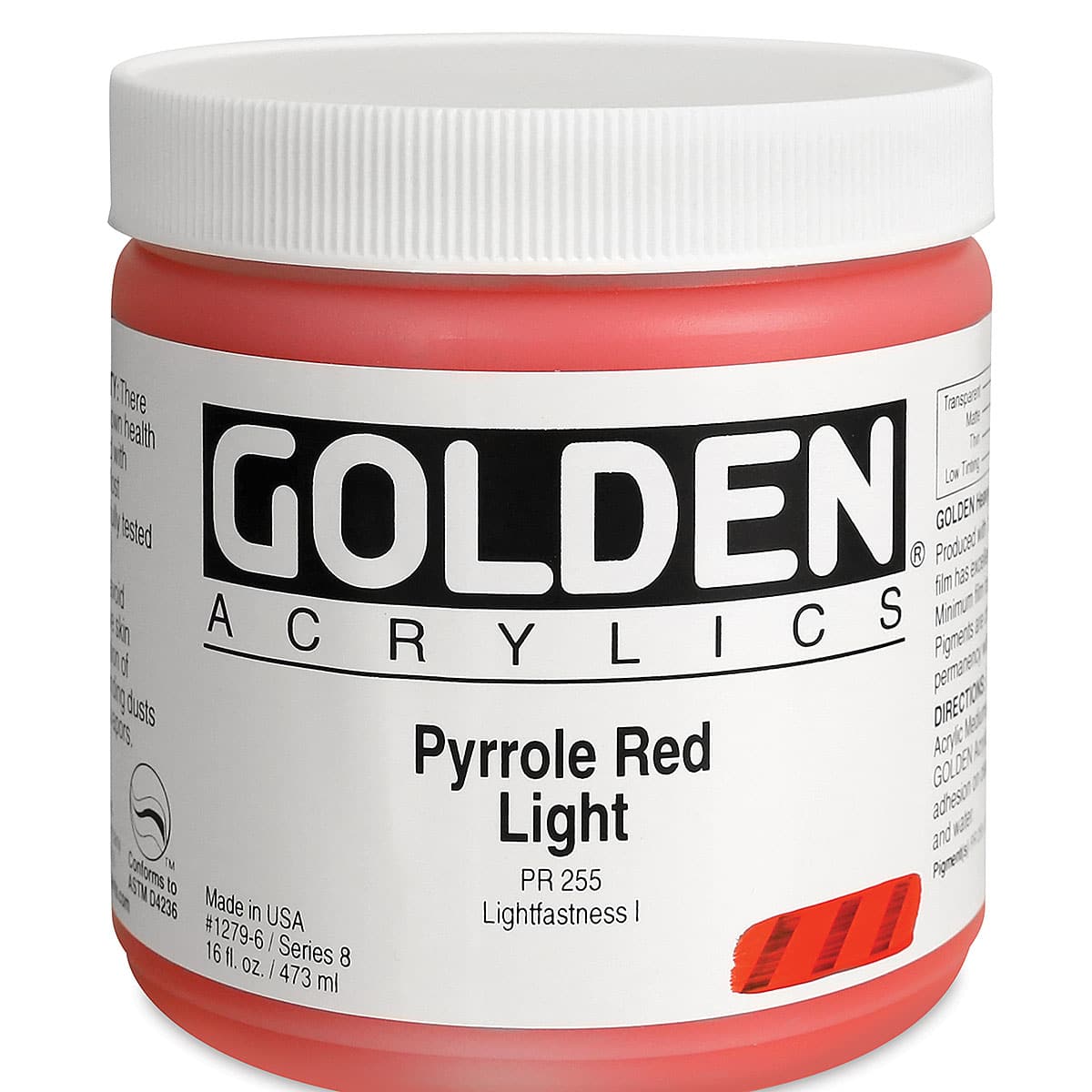 Golden Heavy Body Artist Acrylics - Pyrrole Red Light, 16 oz Jar