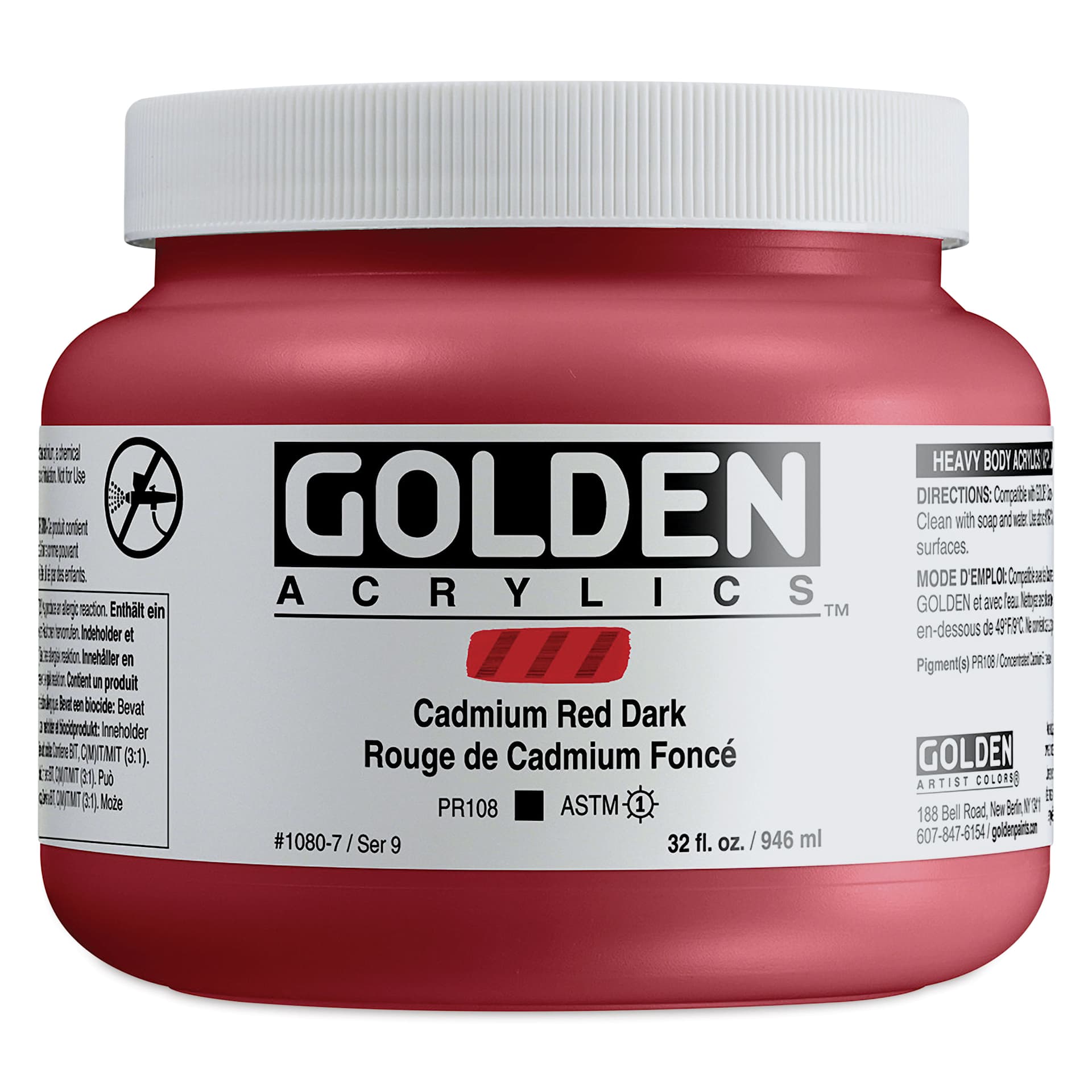 Golden Heavy Body Artist Acrylics - Cadmium Red Dark, 32 oz Jar
