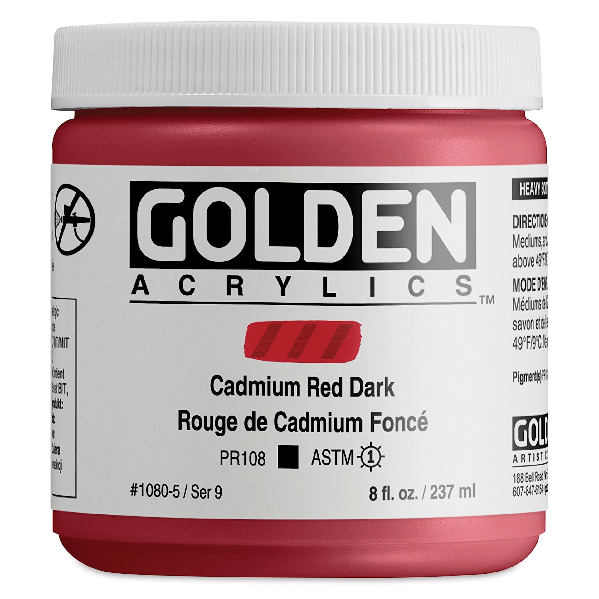 Golden Heavy Body Artist Acrylics - Cadmium Red Dark, 8 oz Jar