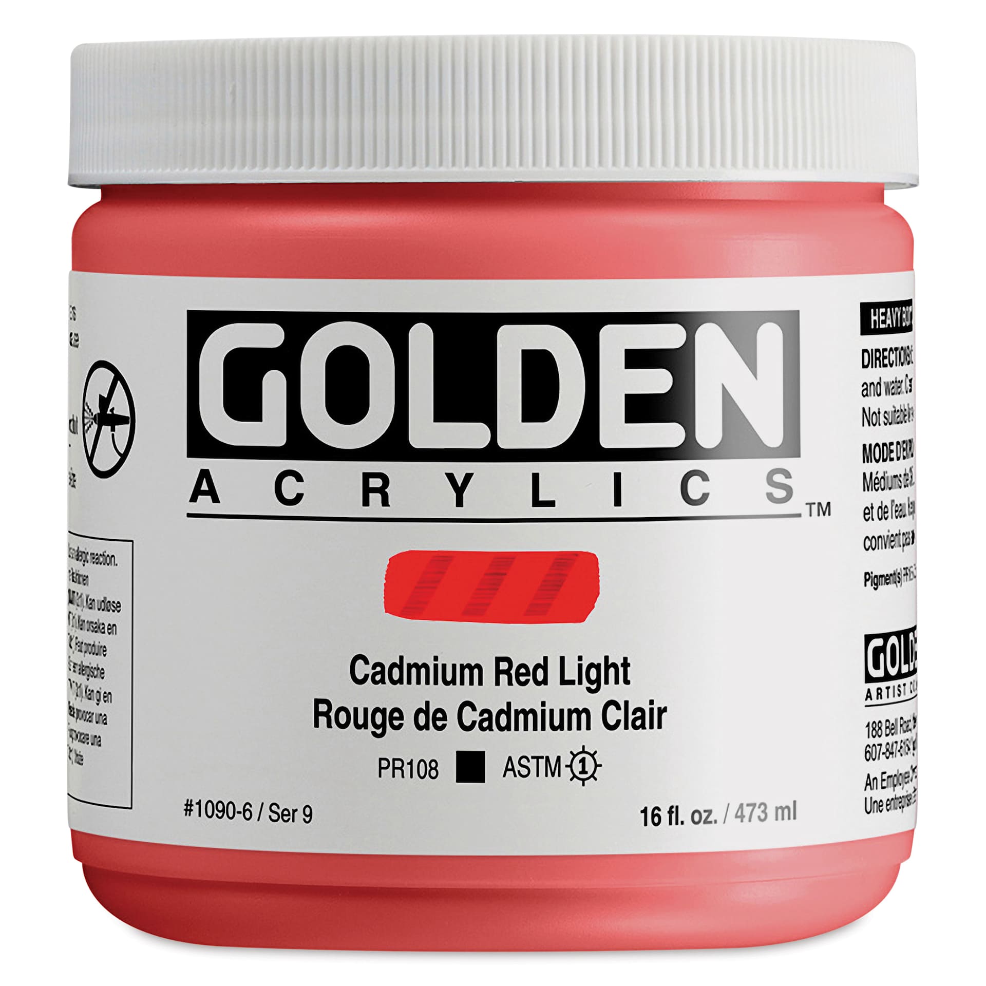 Golden Heavy Body Artist Acrylics - Cadmium Red Light, 16 oz Jar