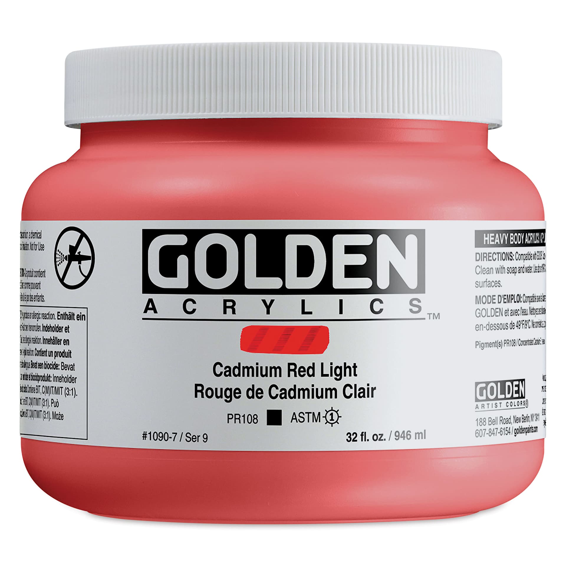 Golden Heavy Body Artist Acrylics - Cadmium Red Light, 32 oz Jar
