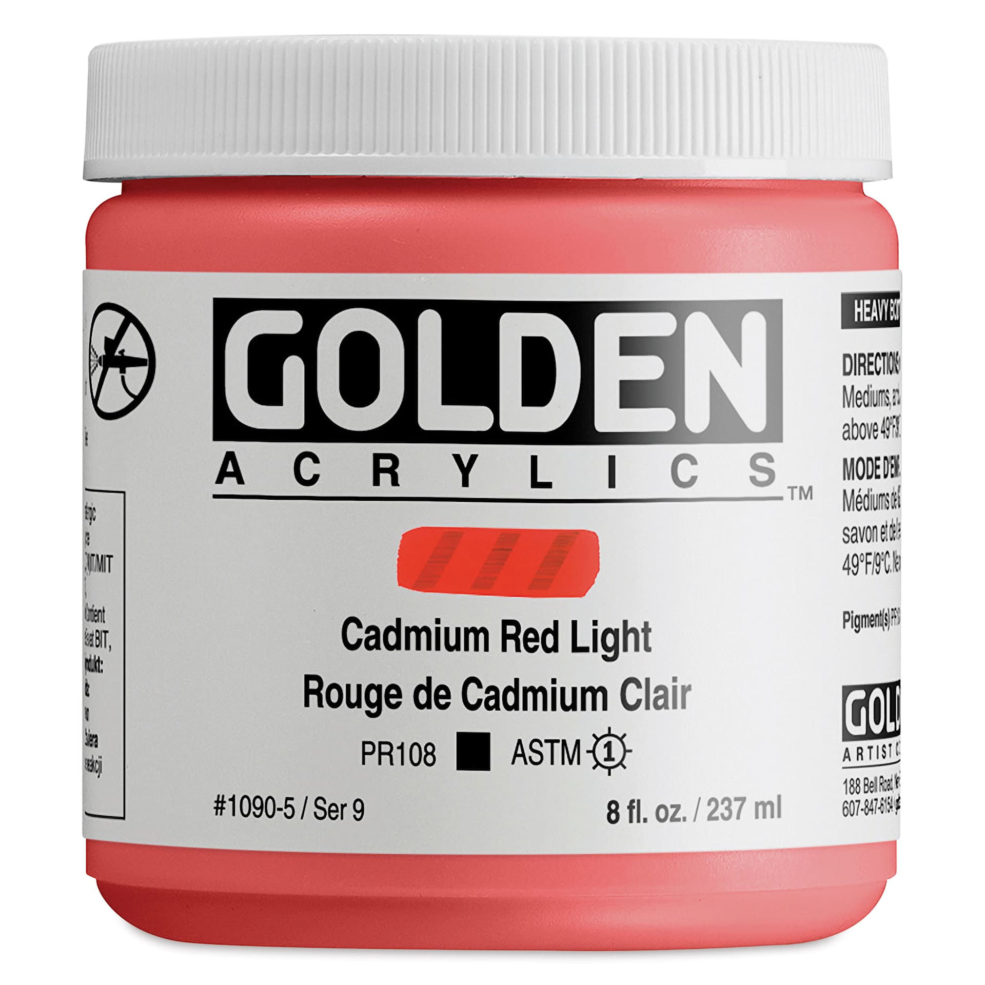 Golden Heavy Body Artist Acrylics - Cadmium Red Light, 8 oz Jar