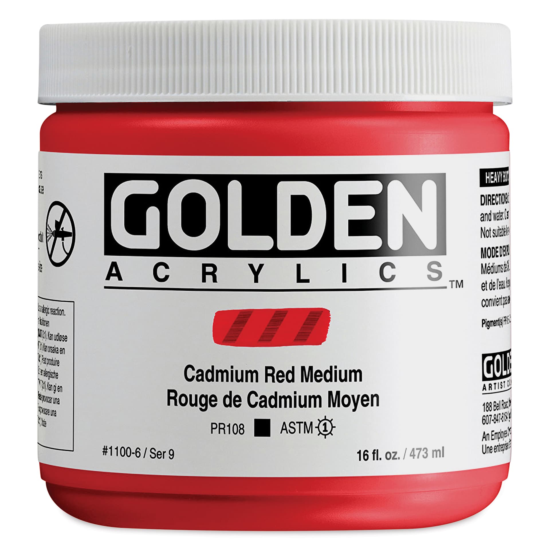 Golden Heavy Body Artist Acrylics - Cadmium Red Medium, 16 oz Jar 