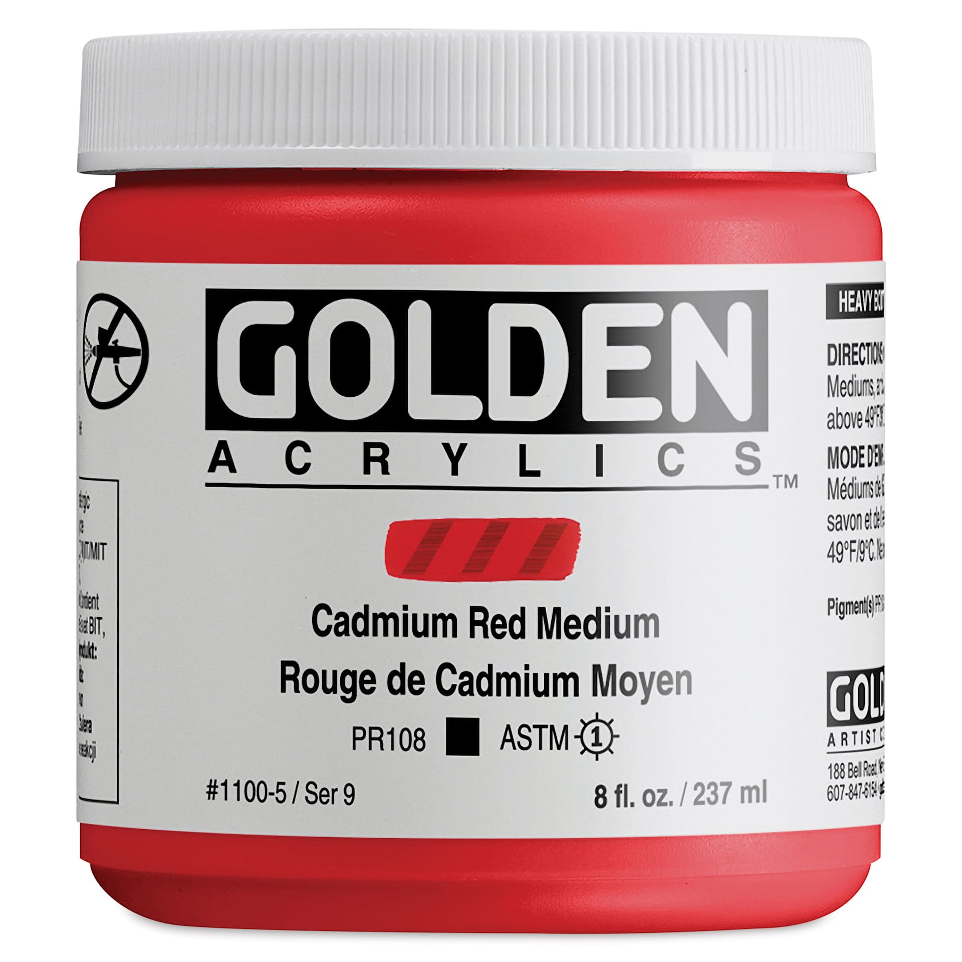 Golden Heavy Body Artist Acrylics - Cadmium Red Medium, 8 oz Jar