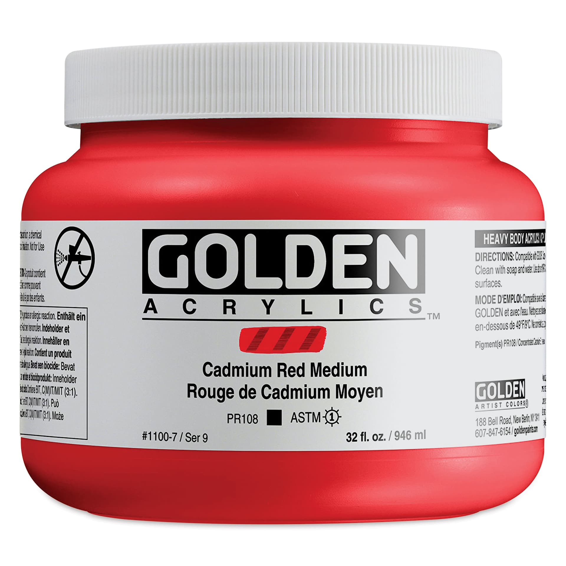 Golden Heavy Body Artist Acrylics - Cadmium Red Medium, 32 oz jar