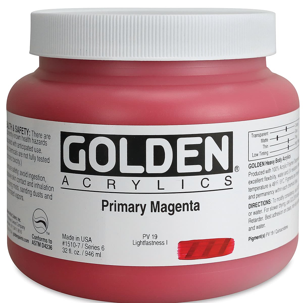 Golden Heavy Body Artist Acrylics - Primary Magenta, 32 oz Jar