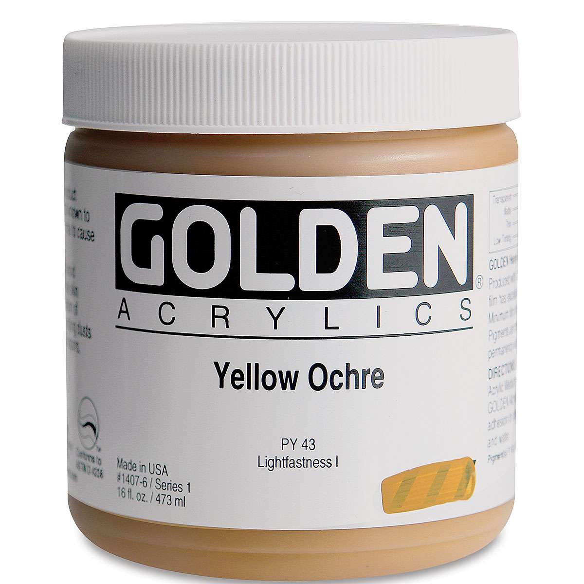 Golden Heavy Body Artist Acrylics - Yellow Ochre, 16 oz Jar