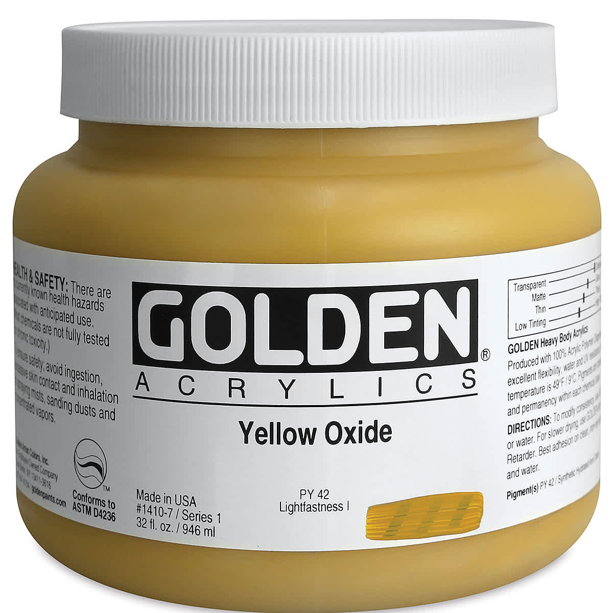 Golden Heavy Body Artist Acrylics - Yellow Oxide, 32 oz Jar