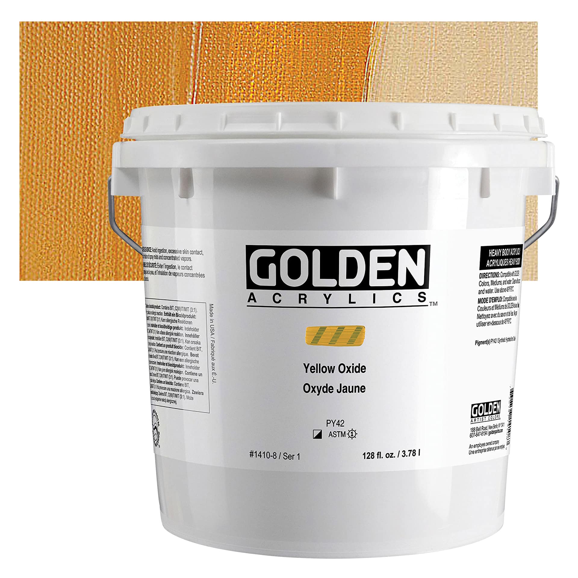 Golden Heavy Body Acrylic Paint - Yellow Oxide, 128 oz Jar and swatch