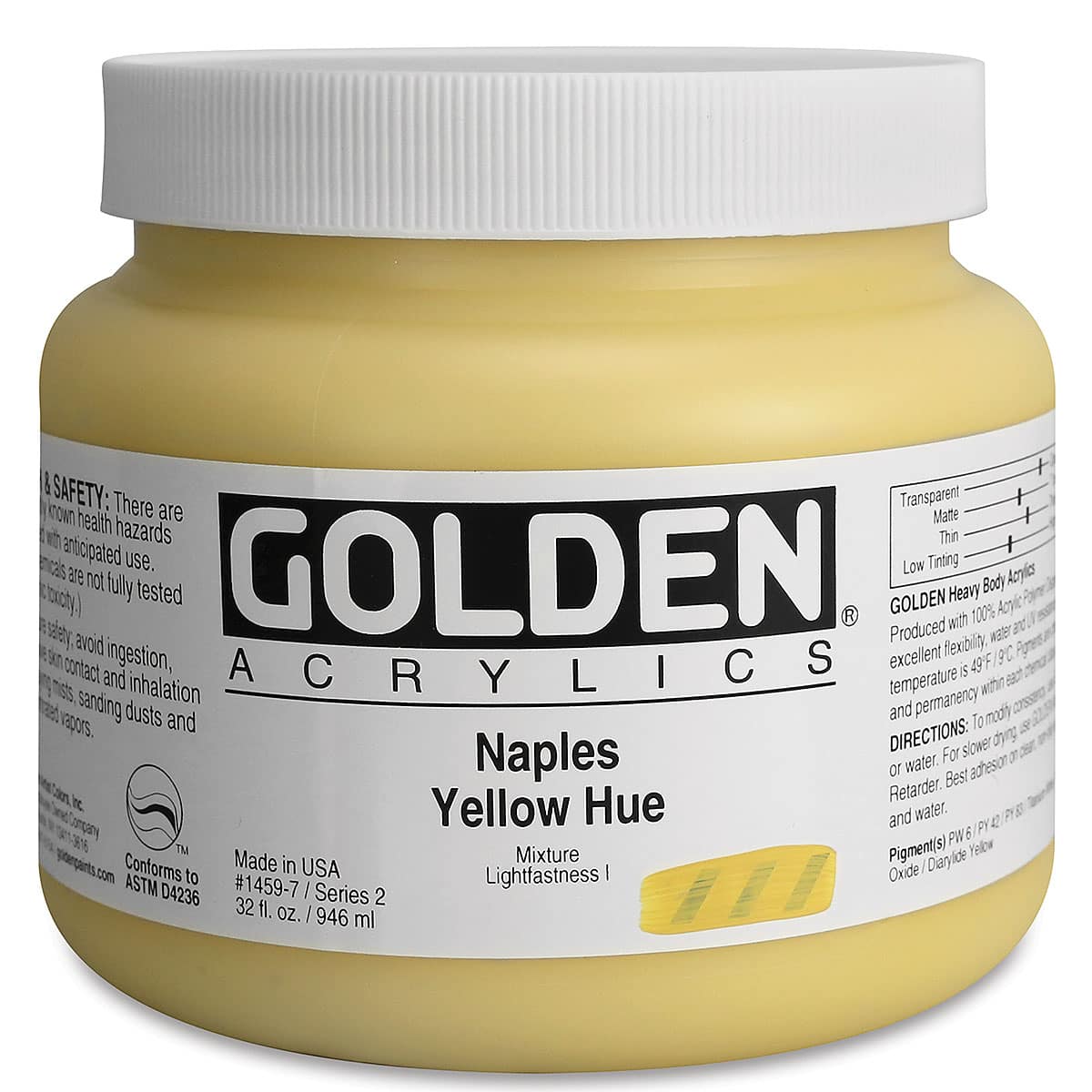 Golden Heavy Body Artist Acrylics - Naples Yellow Hue, 32 oz Jar