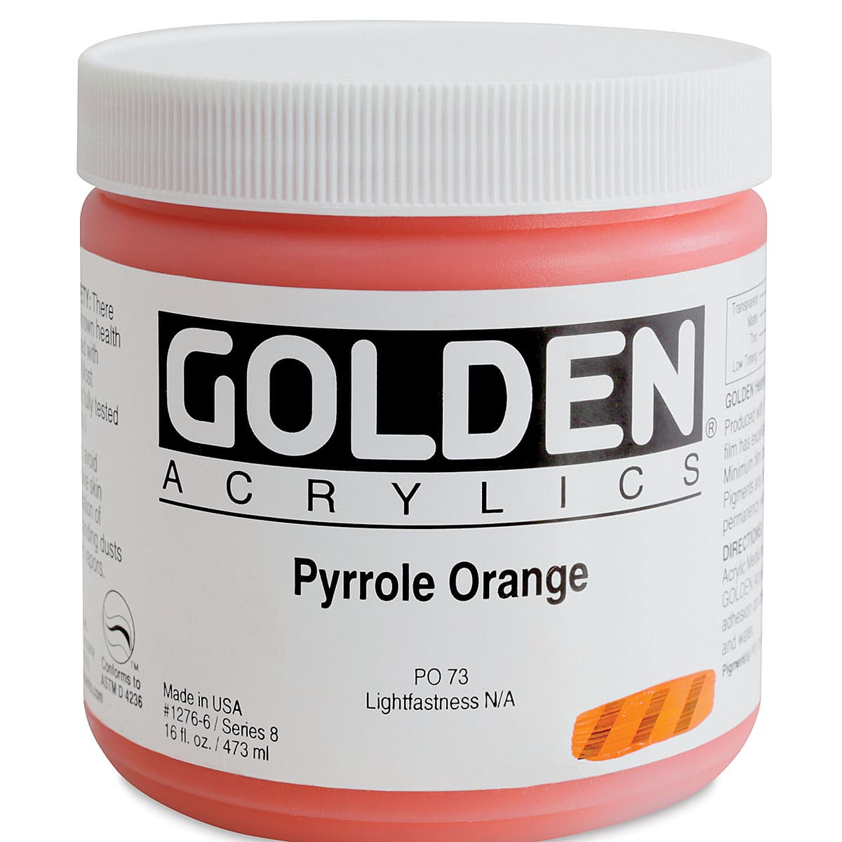 Golden Heavy Body Artist Acrylics - Pyrrole Orange, 16 oz Jar