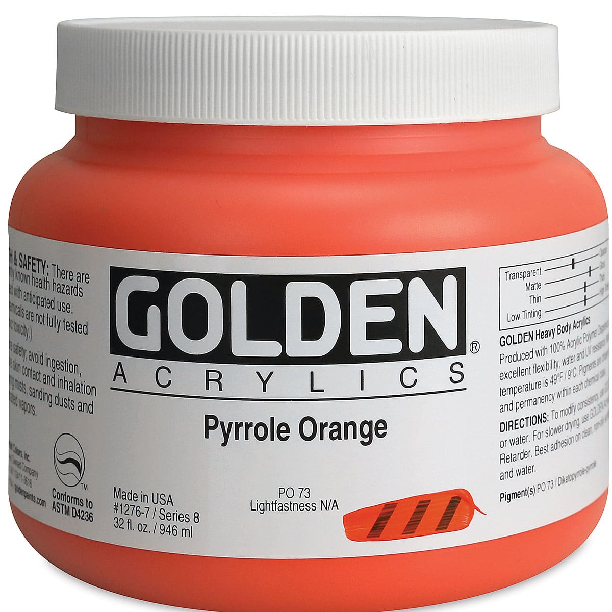 Golden Heavy Body Artist Acrylics - Pyrrole Orange, 32 oz Jar