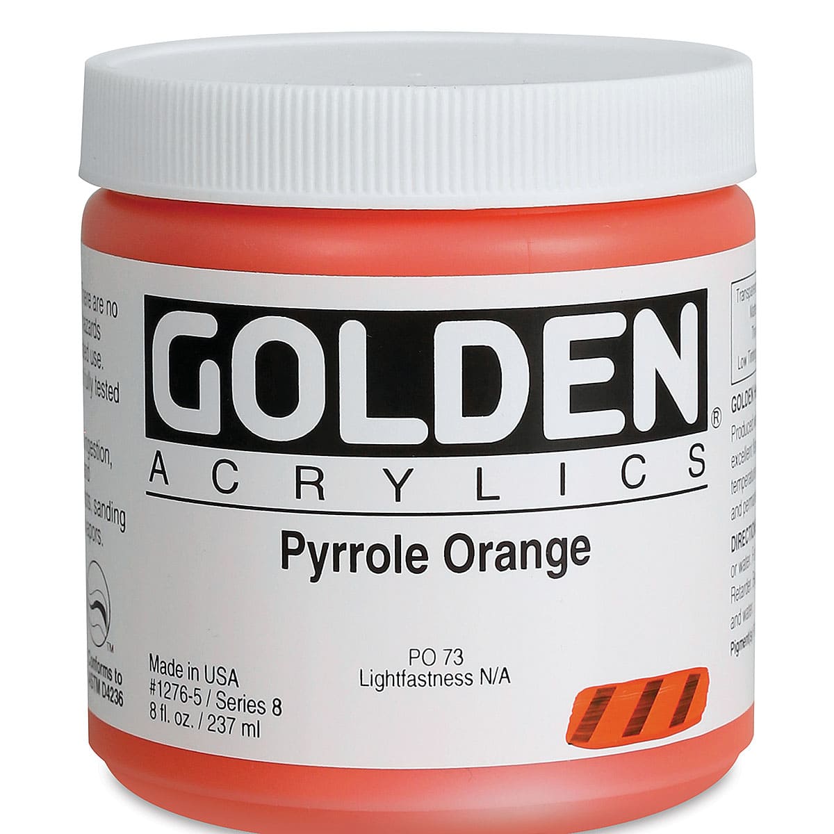 Golden Heavy Body Artist Acrylics - Pyrrole Orange, 8 oz jar