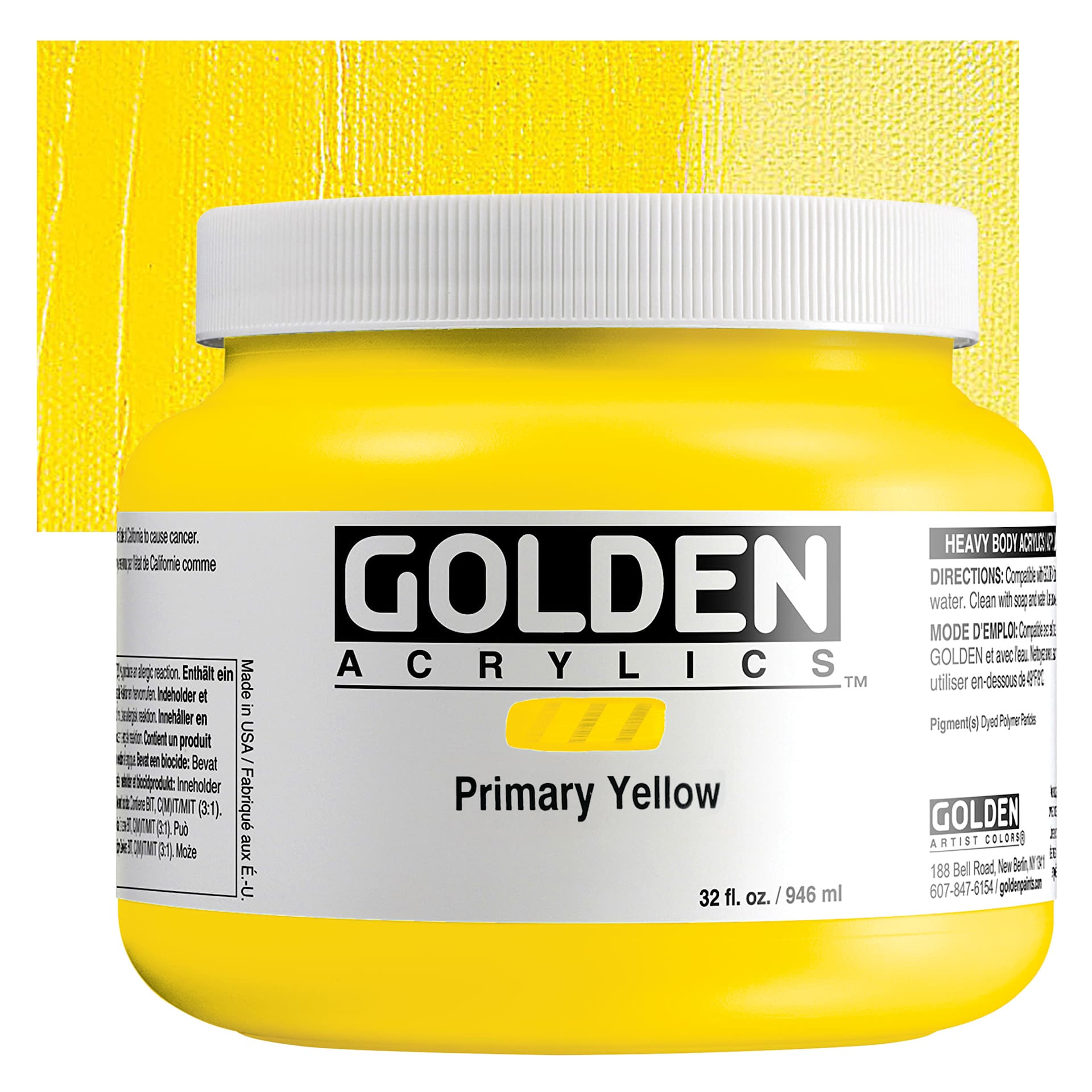 Golden Heavy Body Artist Acrylics - Fluorescent Orange, 32 oz Jar and Swatch
