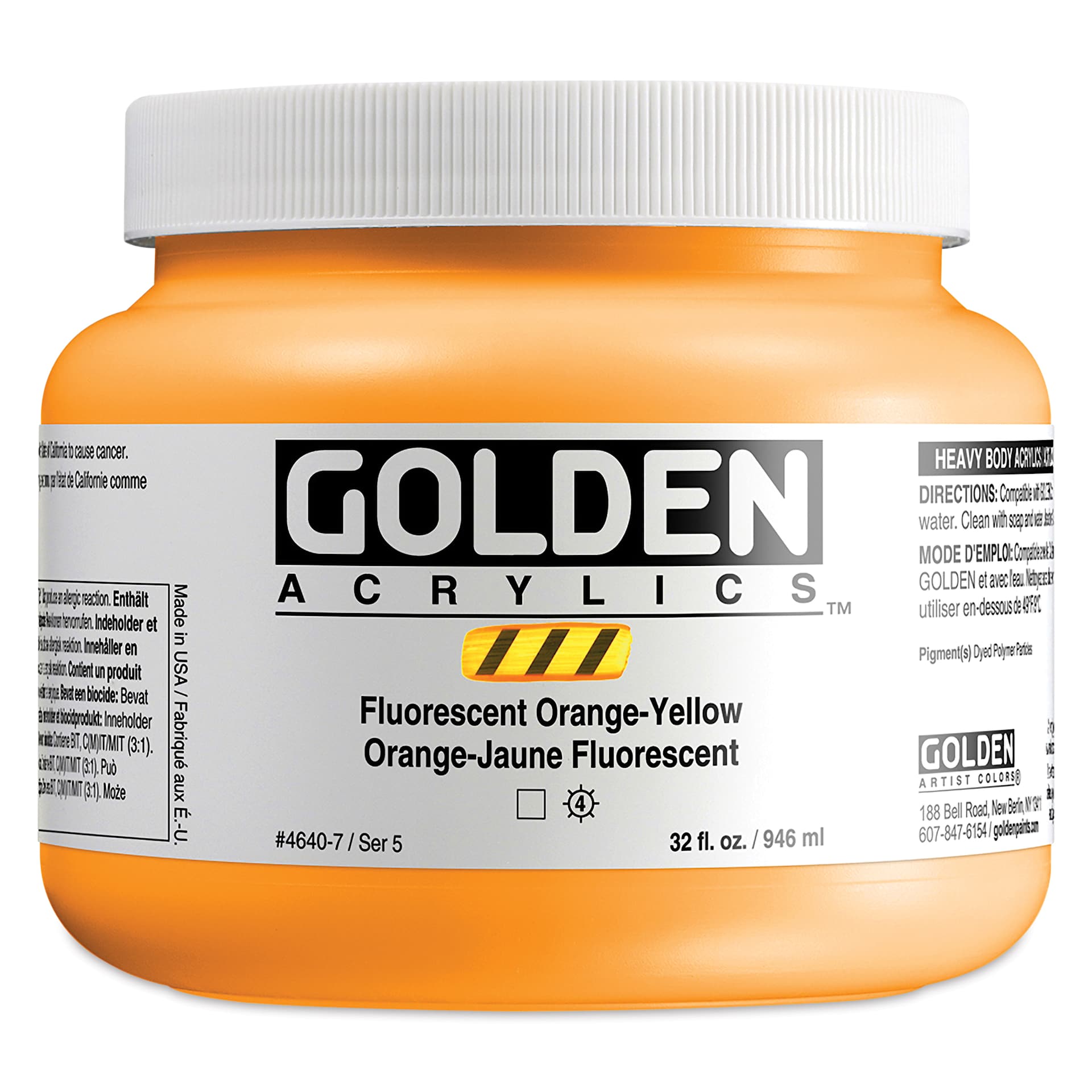  Golden Heavy Body Artist Acrylics - Fluorescent Orange-Yellow, 32 oz Jar