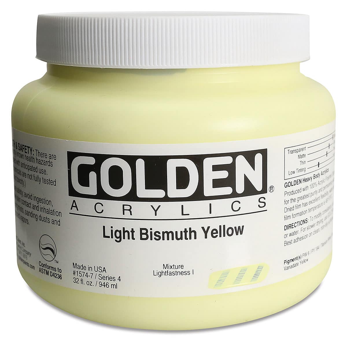 Golden Heavy Body Artist Acrylics - Light Bismuth Yellow, 32 oz