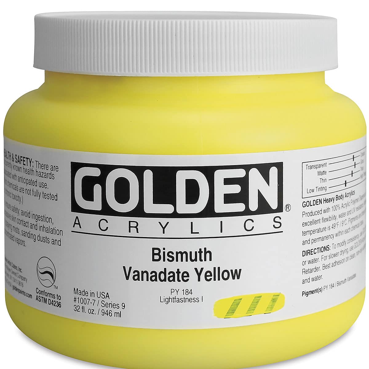 Golden Heavy Body Artist Acrylics - Bismuth Vanadate Yellow, 32 oz Jar