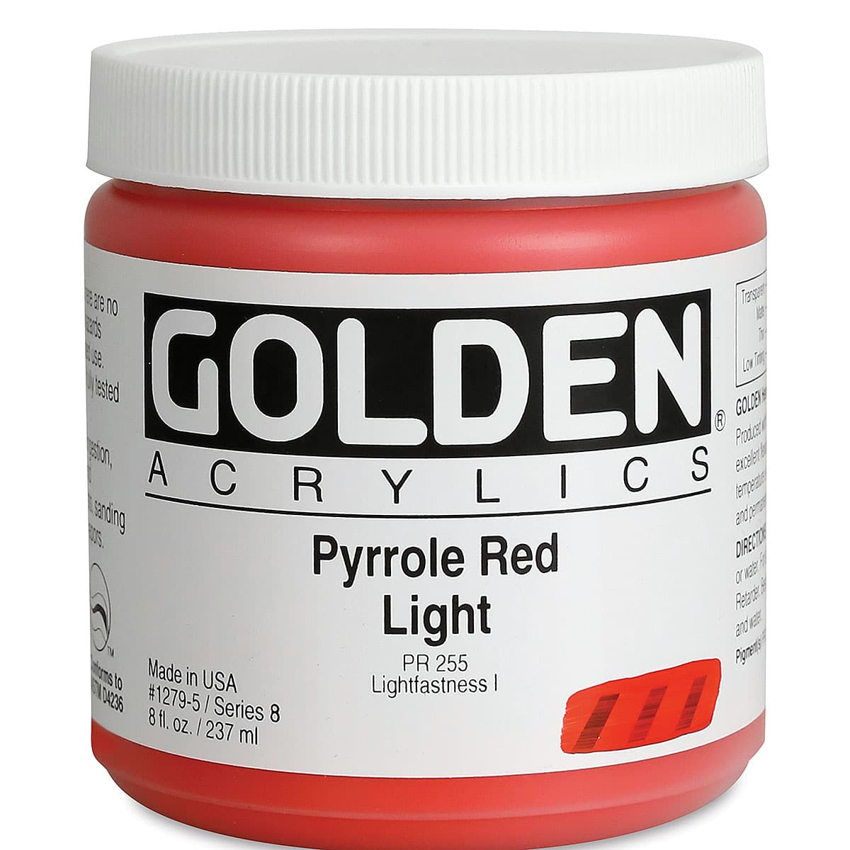 Golden Heavy Body Artist Acrylics - Pyrrole Red Light, 8 oz Jar