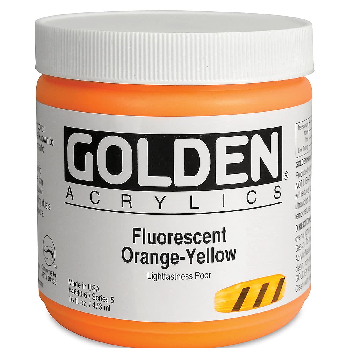 Golden Heavy Body Artist Acrylics - Fluorescent Orange Yellow, 16 oz Jar