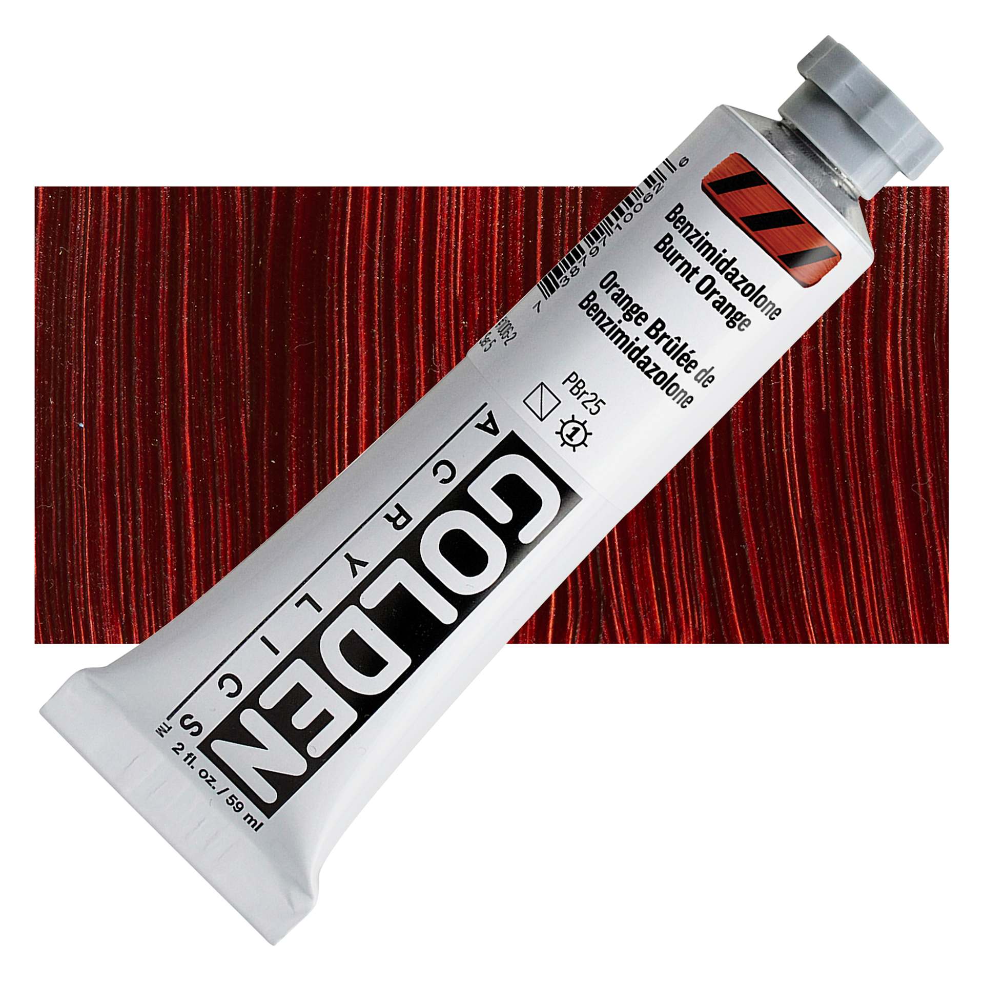 Golden Heavy Body Acrylic Paint - Benzimidazolone Burnt Orange, 59 ml Tube and swatch