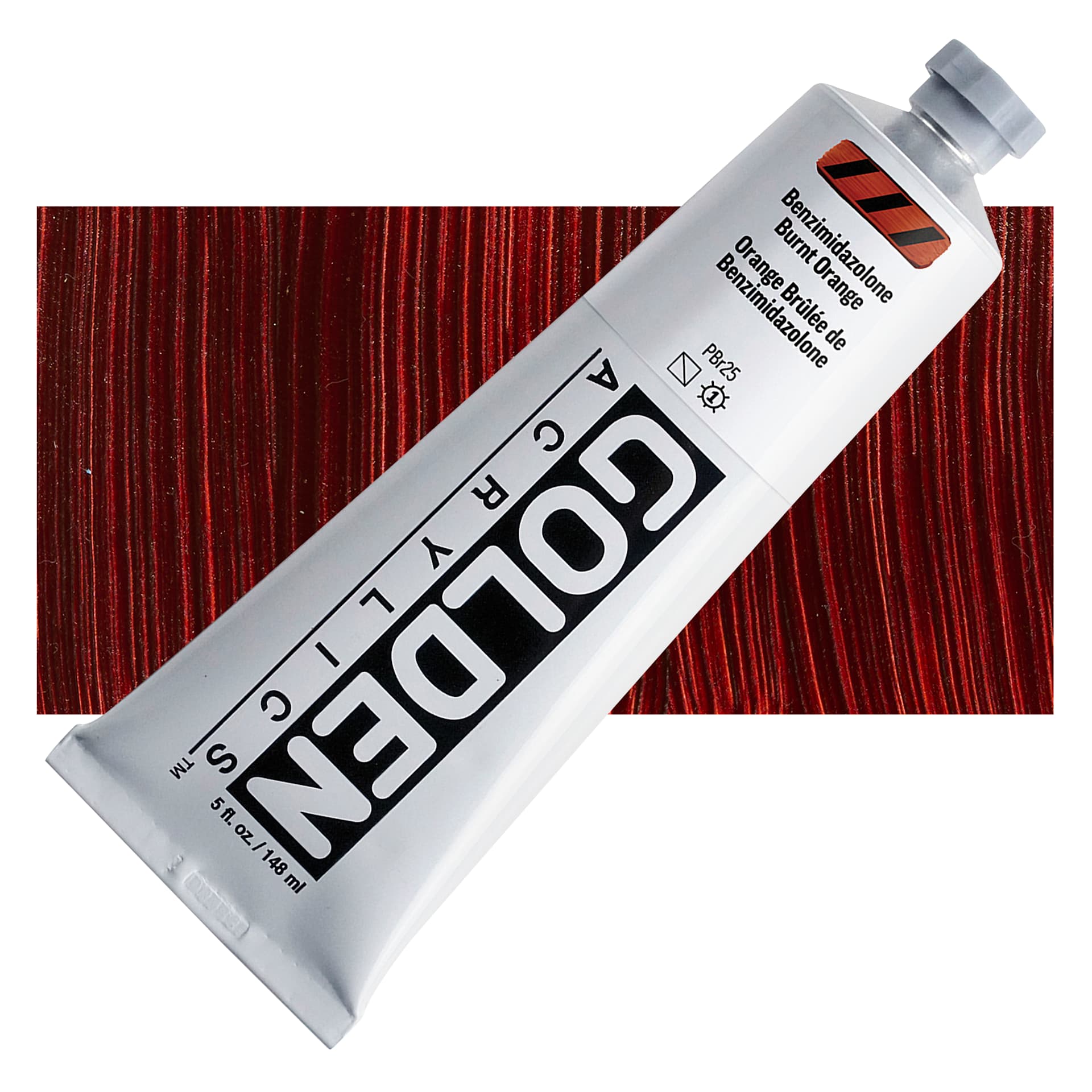 Golden Heavy Body Acrylic Paint - Benzimidazolone Burnt Orange, 5 oz Tube and swatch