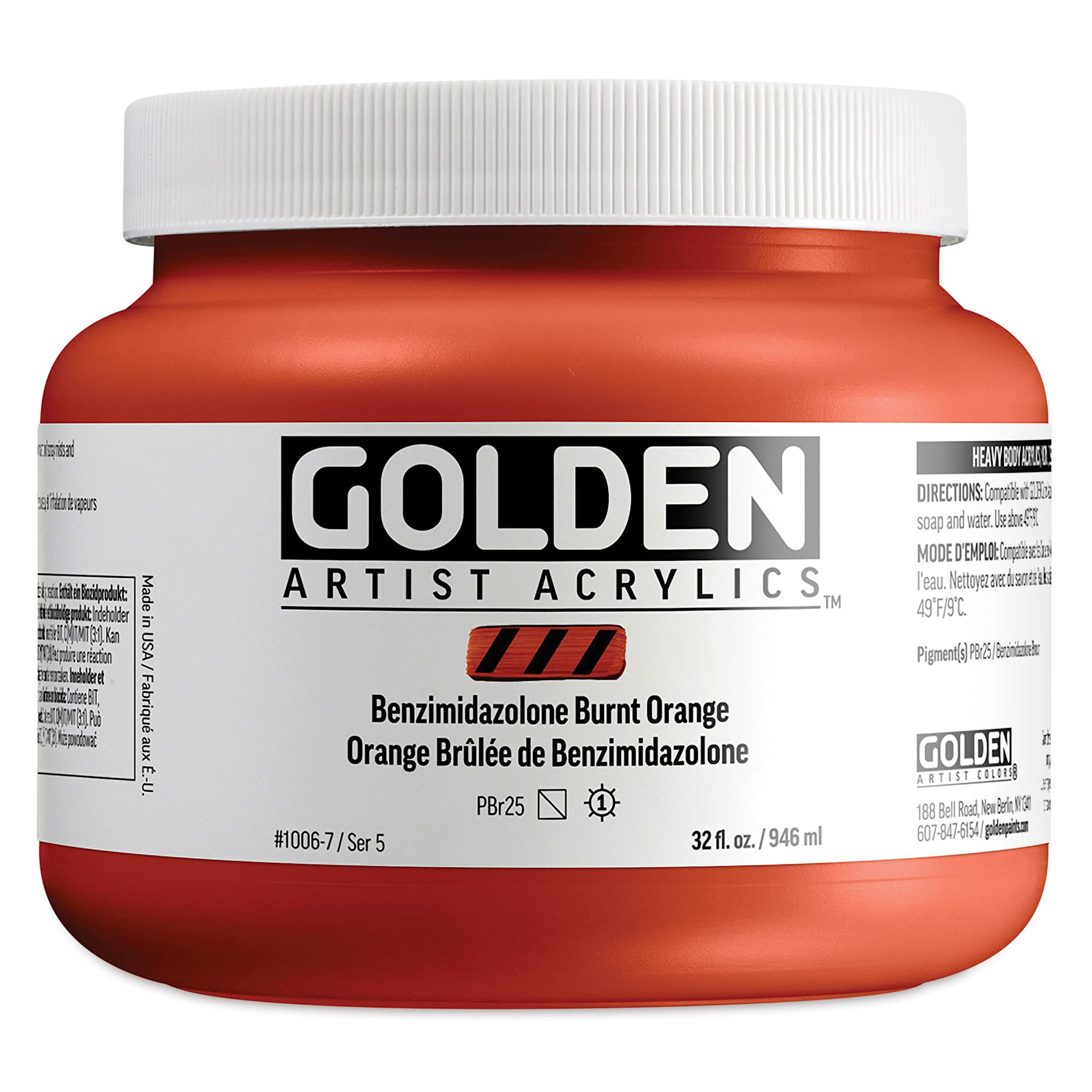 Golden Heavy Body Acrylic Paint - Benzimidazolone Burnt Orange, 946 ml Jar