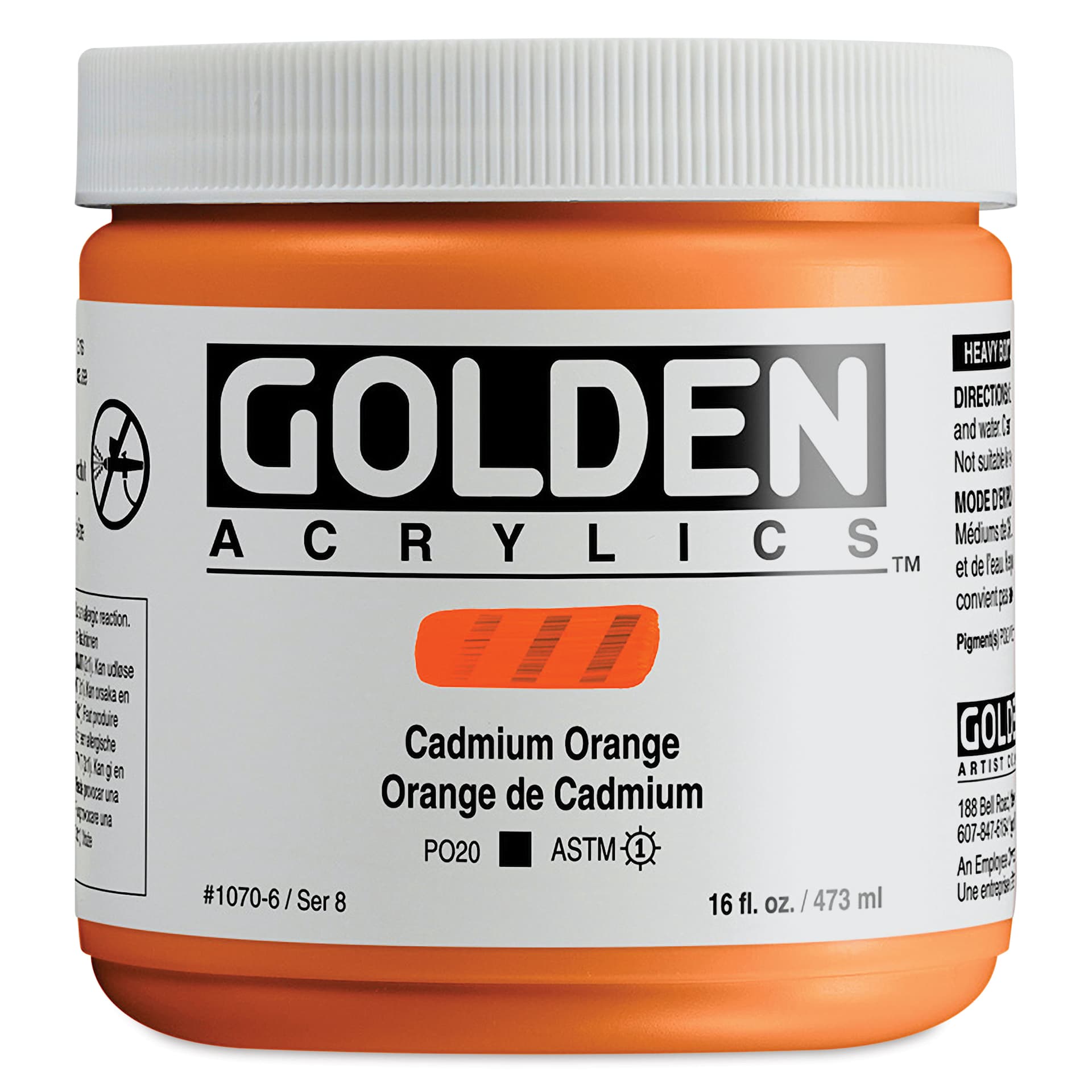 Golden Heavy Body Artist Acrylics - Cadmium Orange, 16 oz Jar