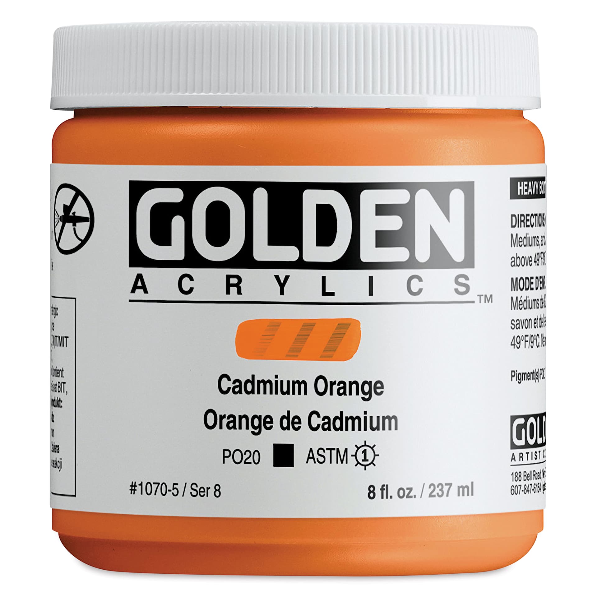 Golden Heavy Body Artist Acrylics - Cadmium Orange, 8 oz Jar