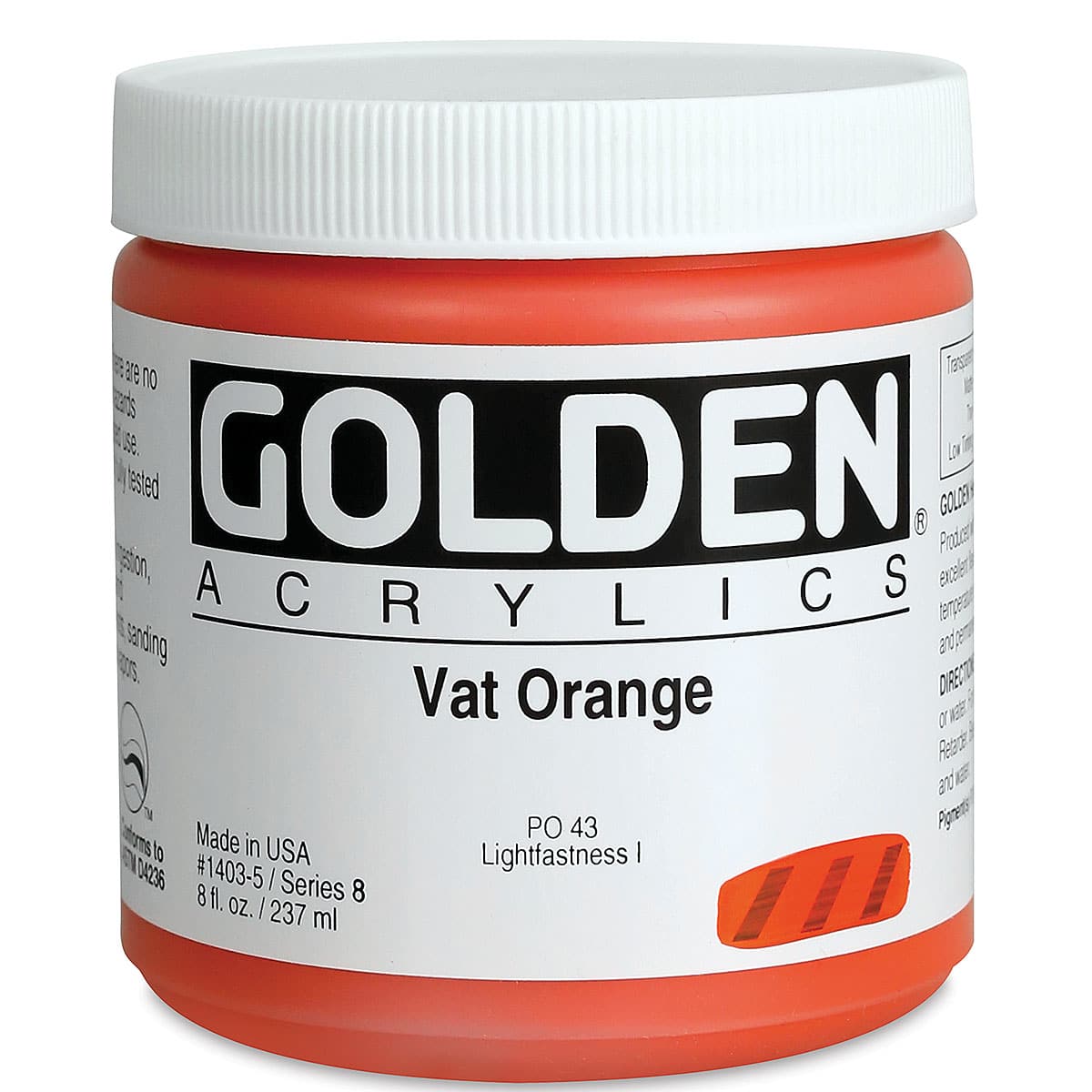 Golden Heavy Body Artist Acrylics - Vat Orange, 8 oz jar