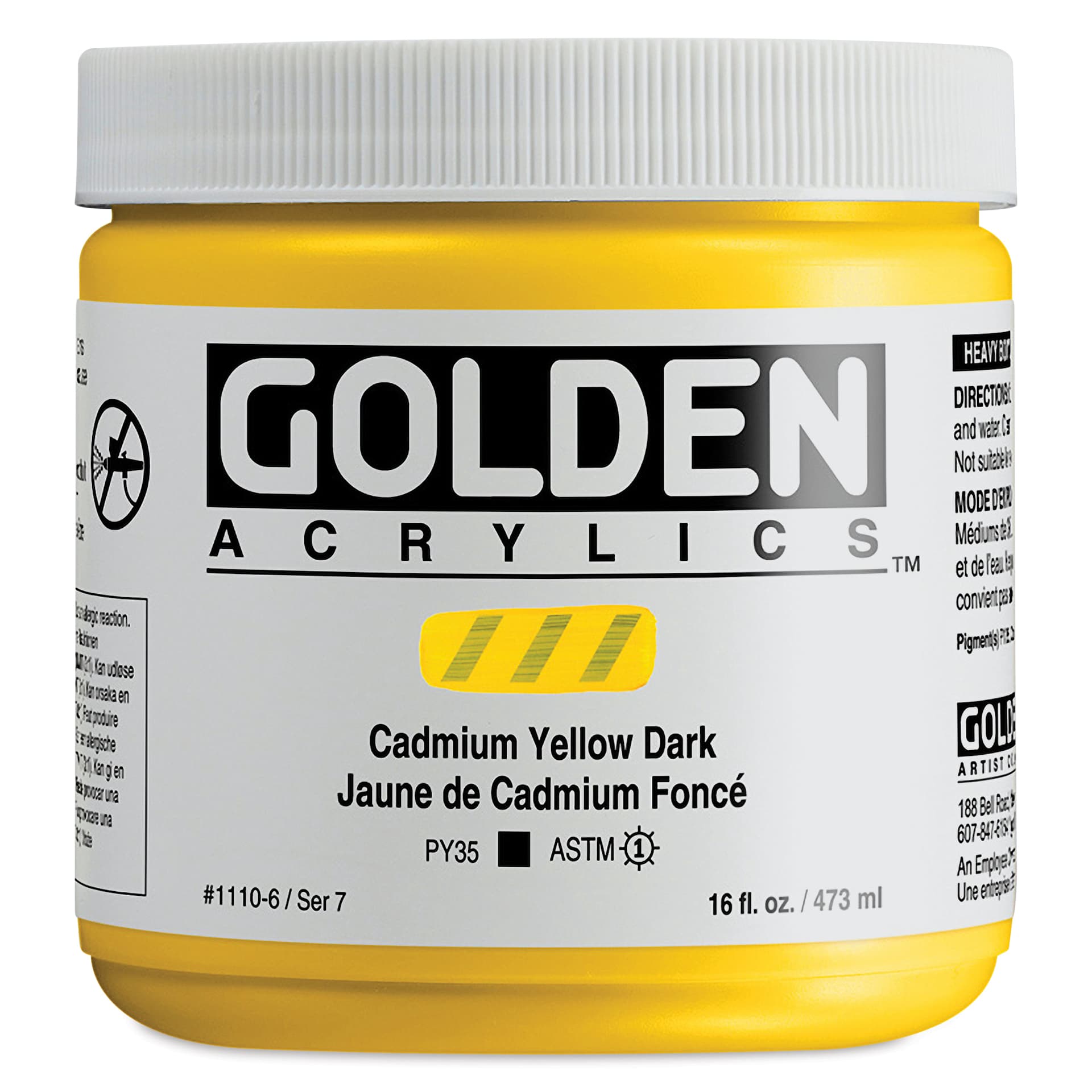 Golden Heavy Body Artist Acrylics - Cadmium Yellow Dark, 16 oz Jar