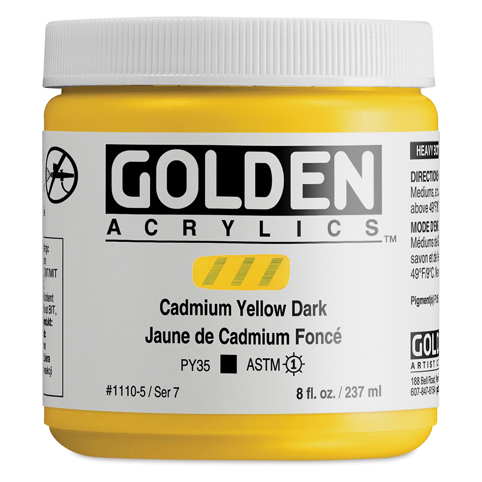 Golden Heavy Body Artist Acrylics - Cadmium Yellow Dark, 8 oz Jar