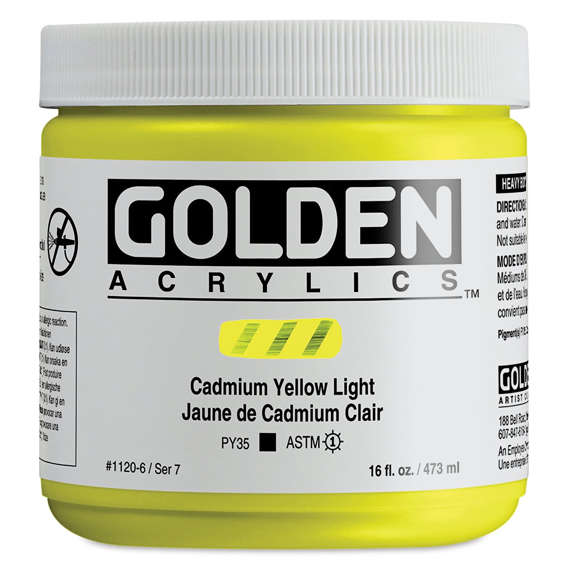 Golden Heavy Body Artist Acrylics - Cadmium Yellow Light, 16 oz Jar