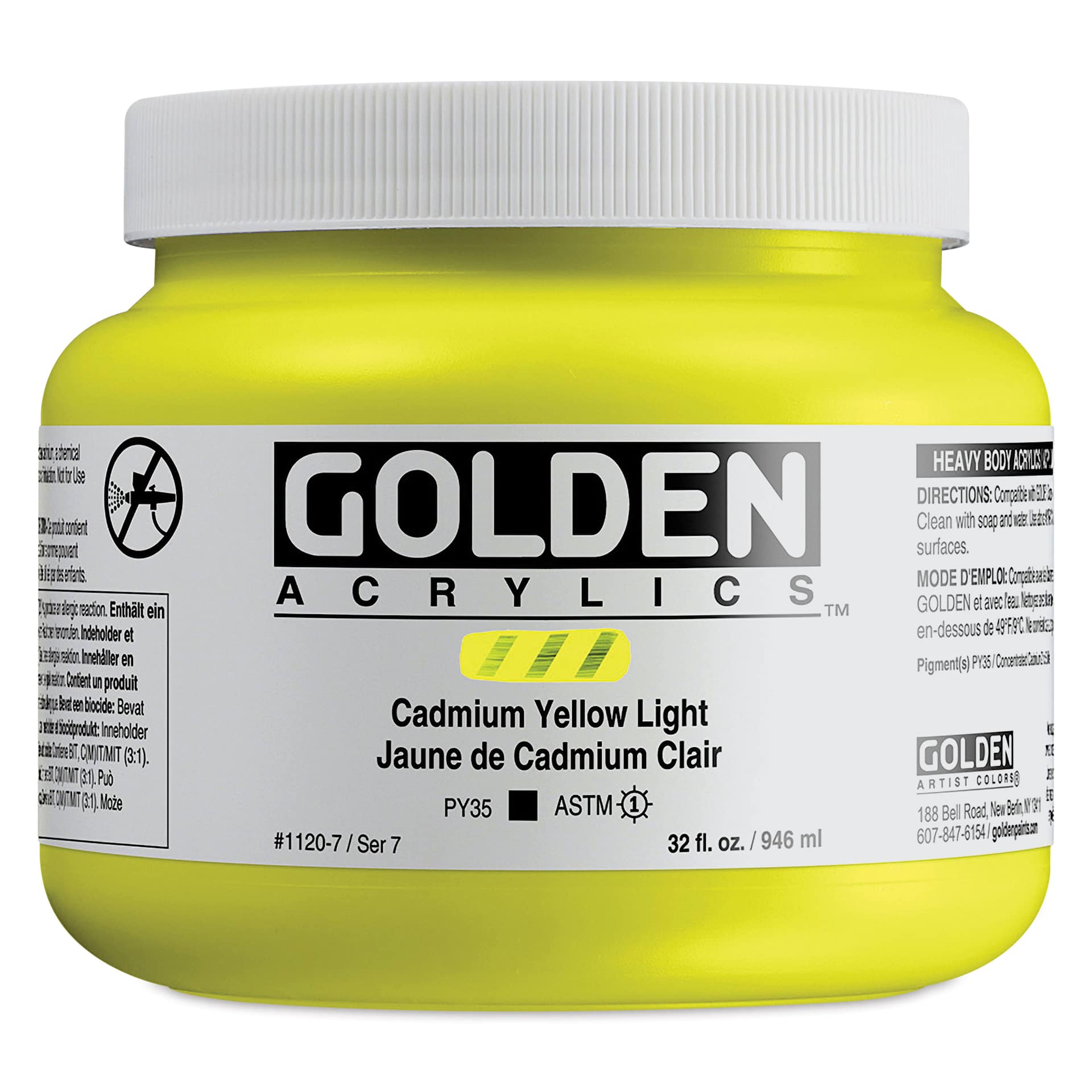 Golden Heavy Body Artist Acrylics - Cadmium Yellow Light, 32 oz Jar