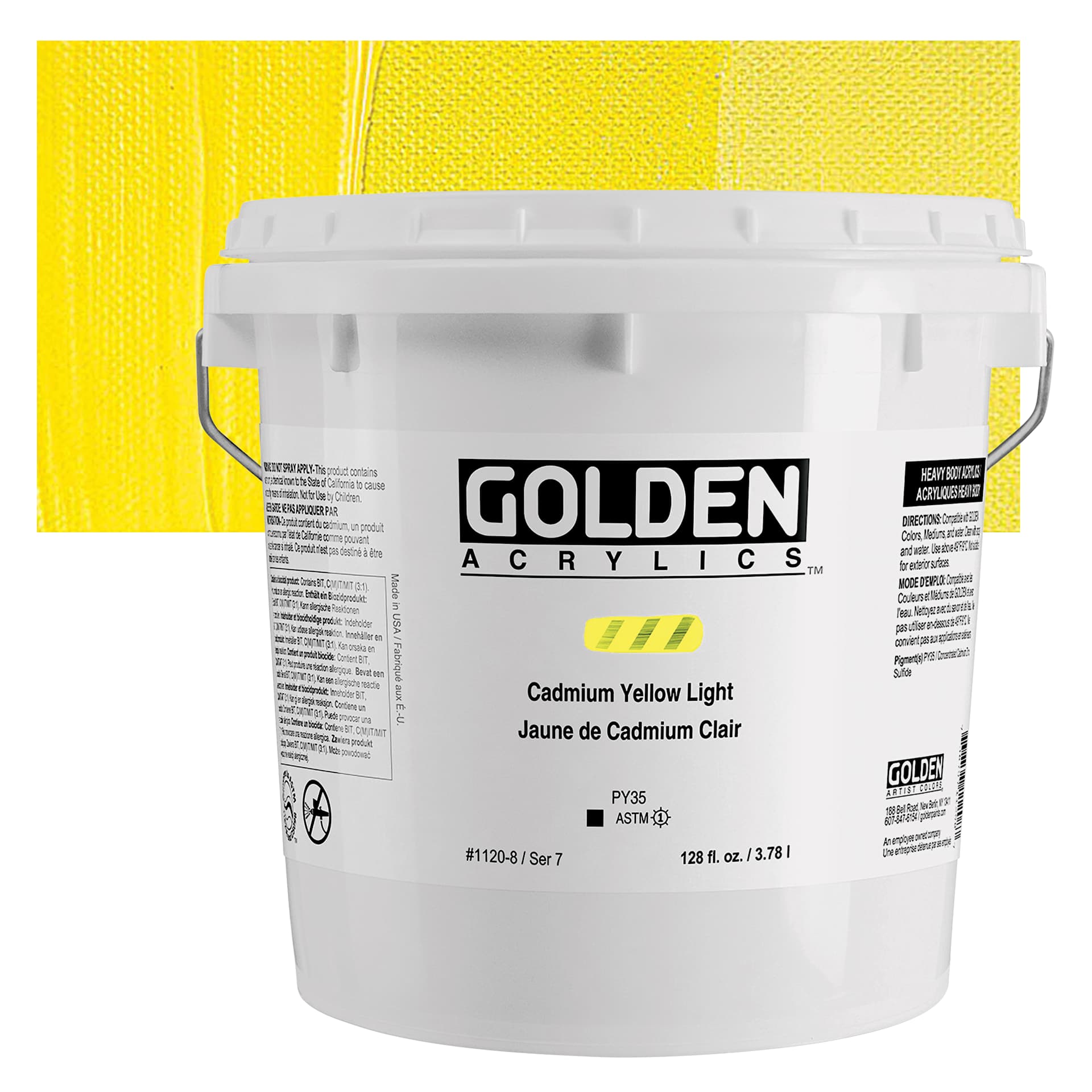 Golden Heavy Body Acrylic Paint - Cadmium Yellow Light (CP), 3.78 L Bucket and Swatch