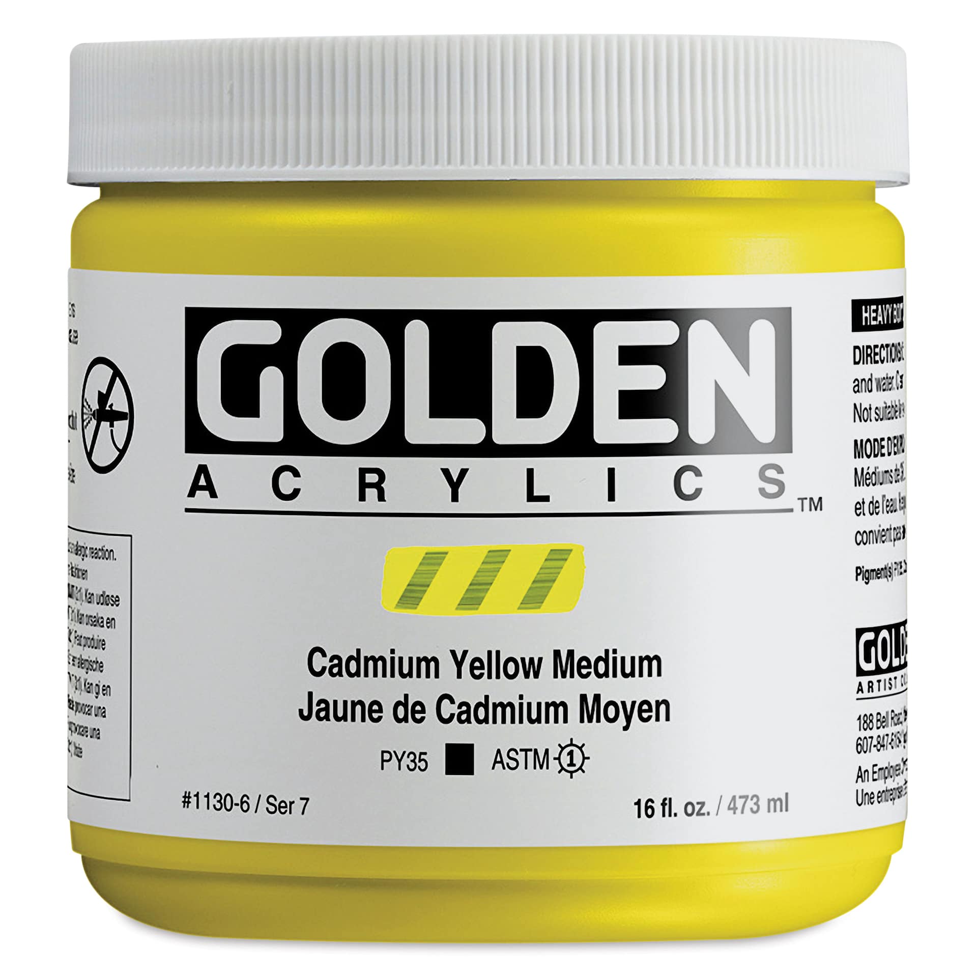 Golden Heavy Body Artist Acrylics - Cadmium Yellow Medium, 16 oz Jar